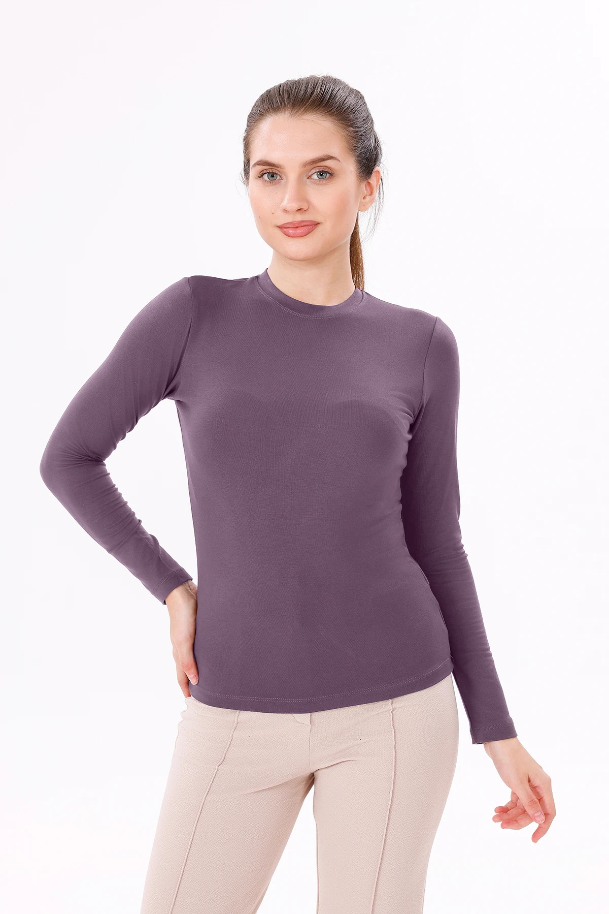 Uzun Kol Bisiklet Yaka Body 3'lü Set - Siyah,Bordo,Mor