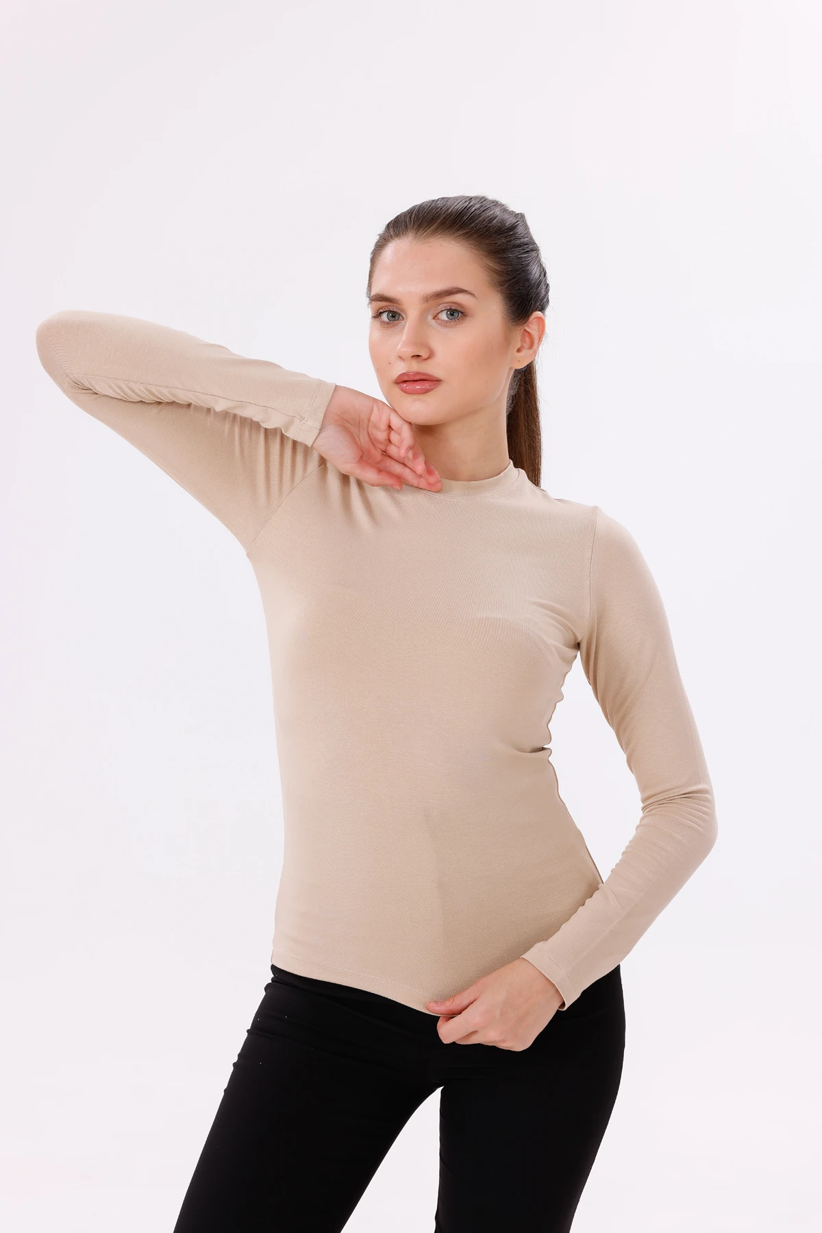 Uzun Kol Bisiklet Yaka Body 3'lü Set - Siyah,Ekru,Kahverengi