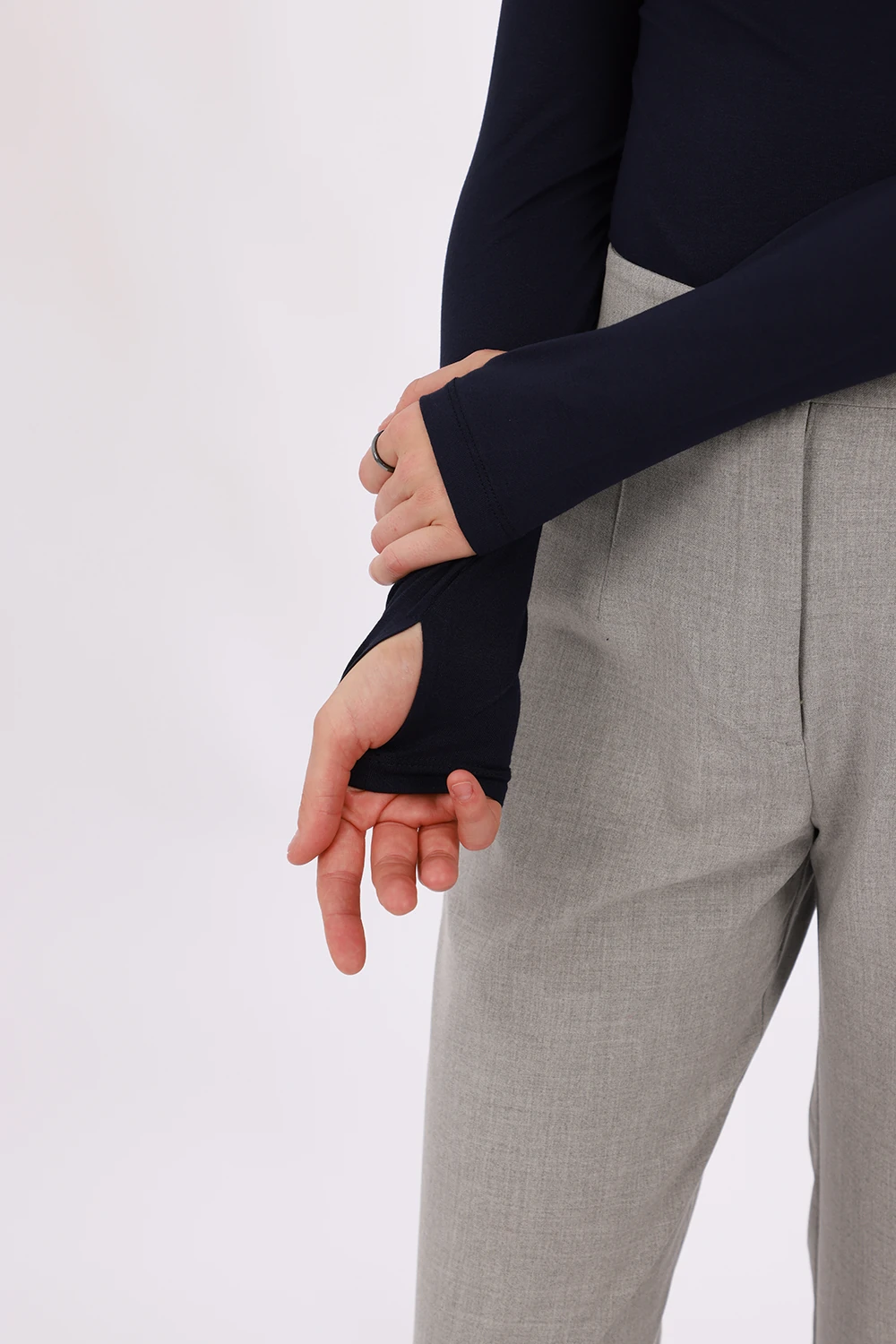 Kadın Parmak Detaylı Body - Lacivert