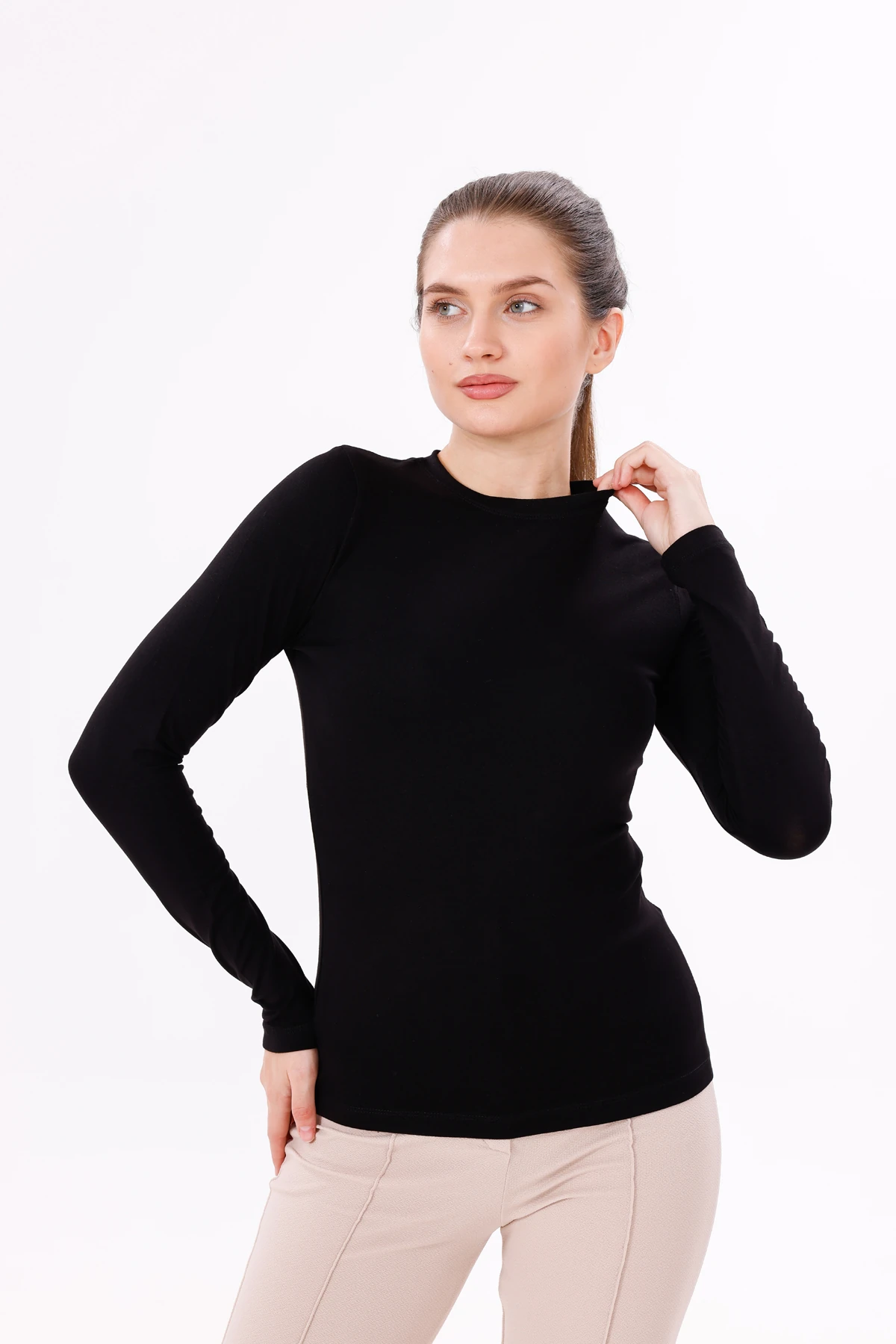 Uzun Kol Bisiklet Yaka Body 3'lü Set - Siyah,Ekru,Kahverengi