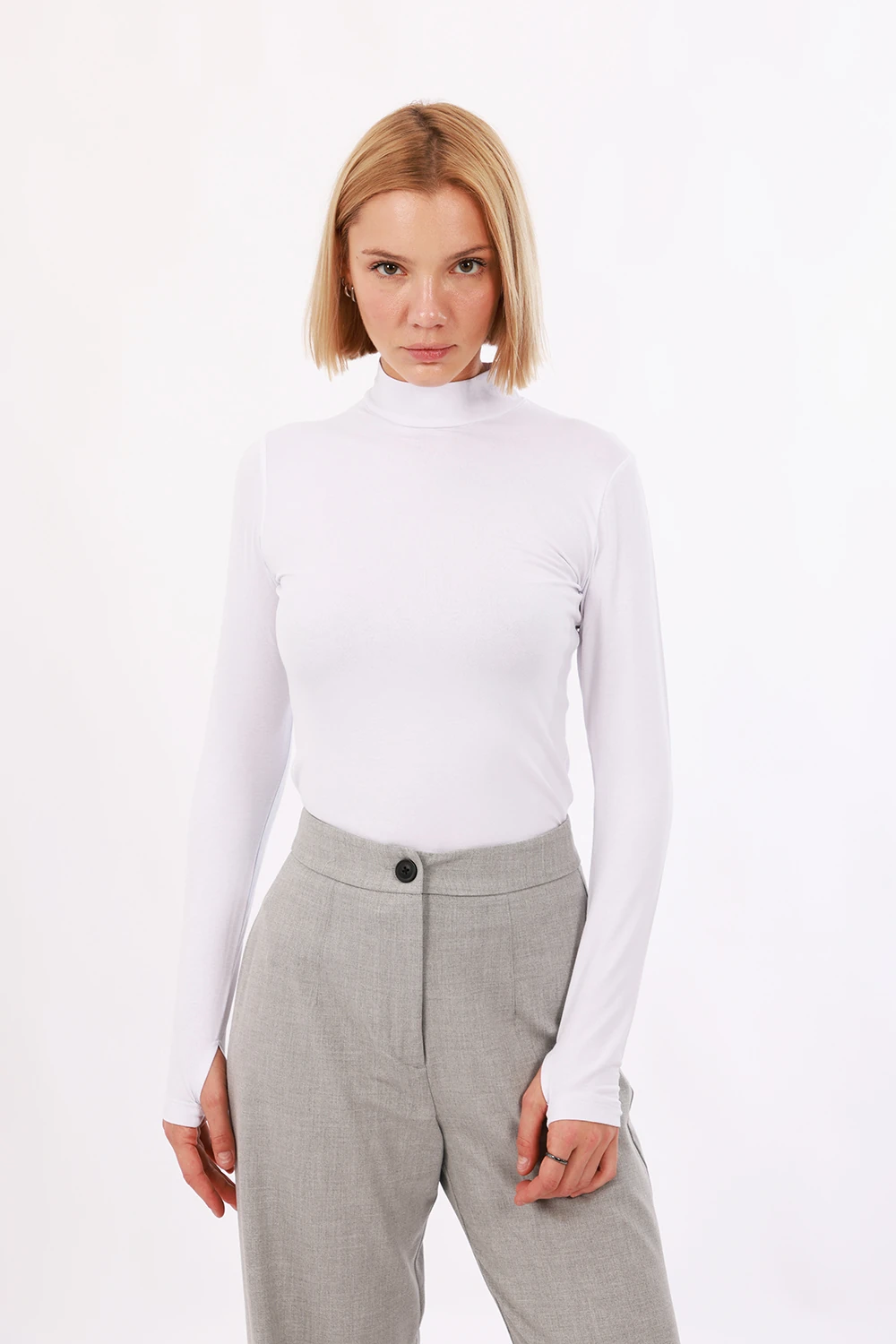 Kadın Parmak Detaylı Body - Beyaz