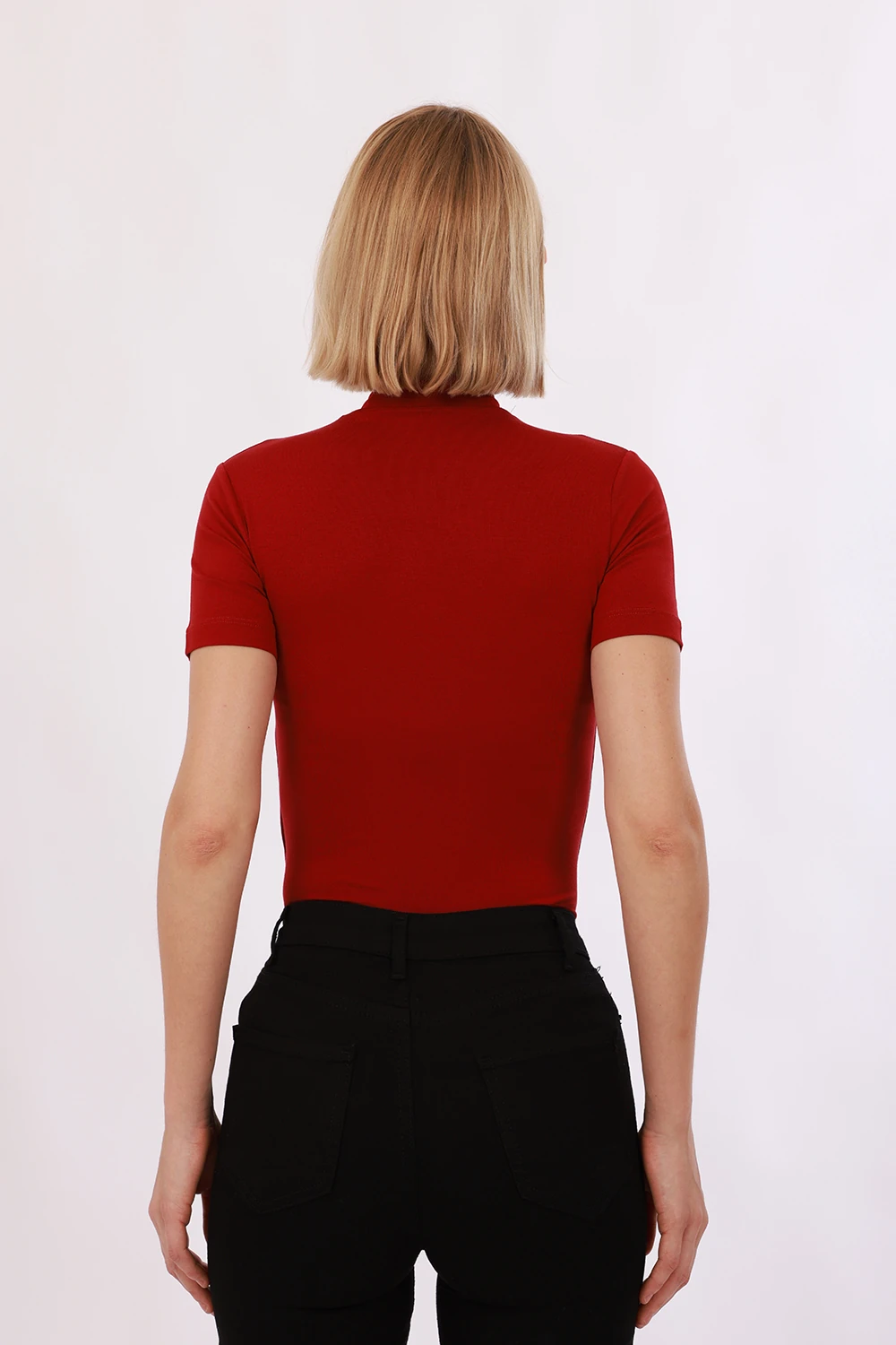 Kadın Kısa Kol Bluz - Bordo