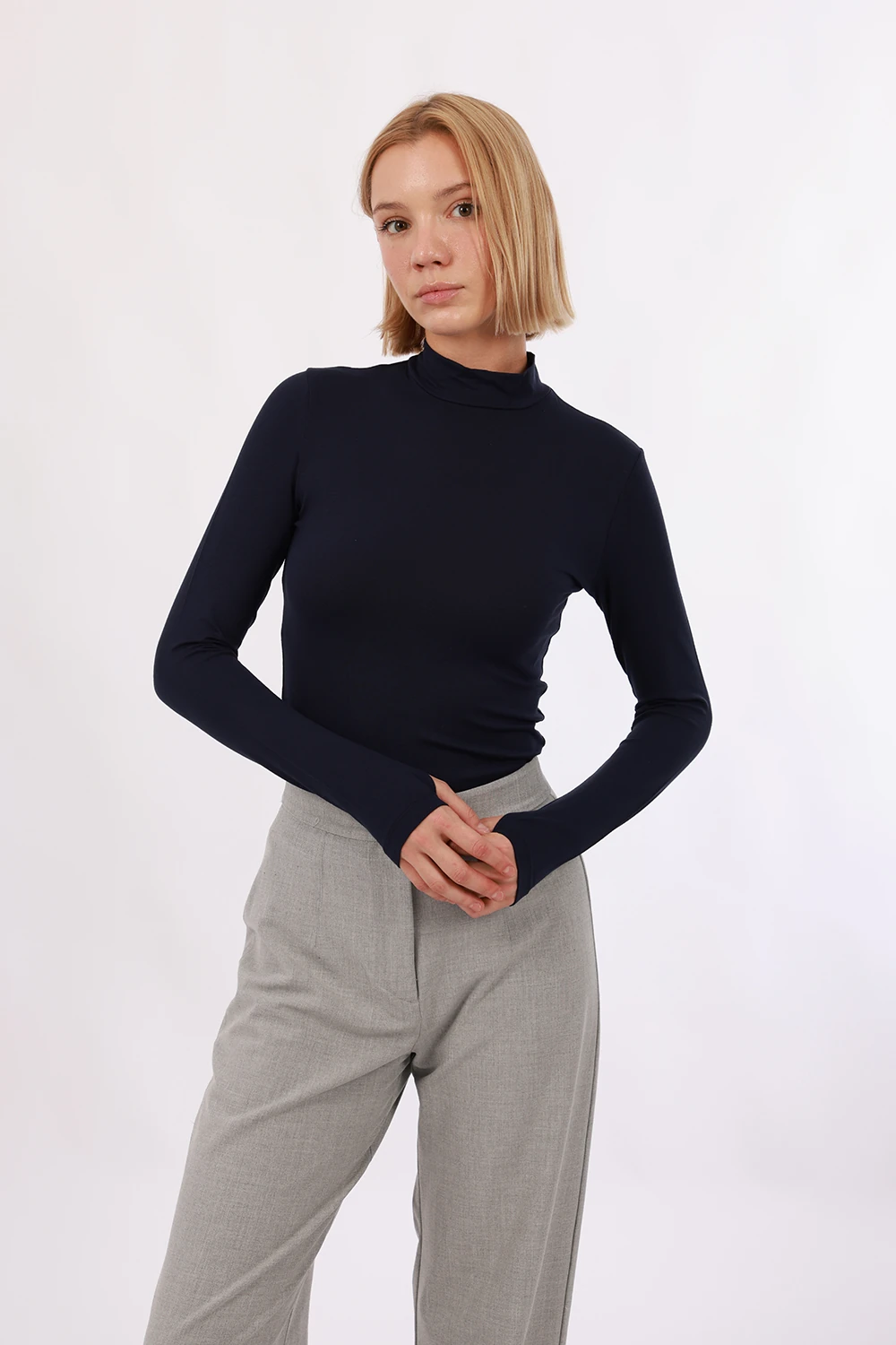 Kadın Parmak Detaylı Body - Lacivert