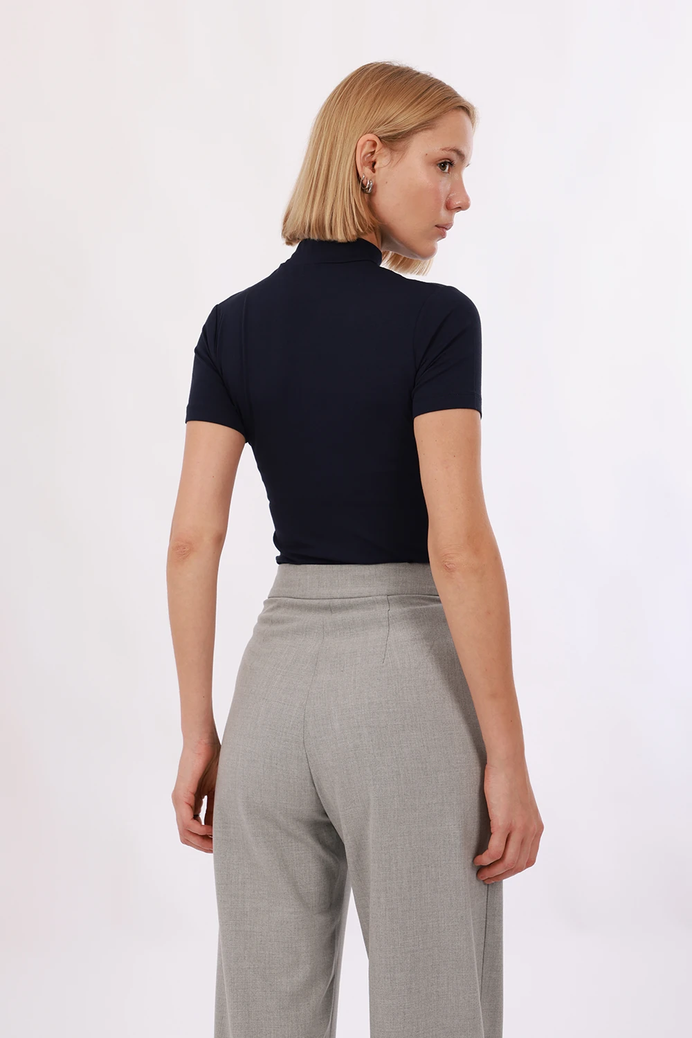 Kadın Kısa Kol Bluz - Lacivert