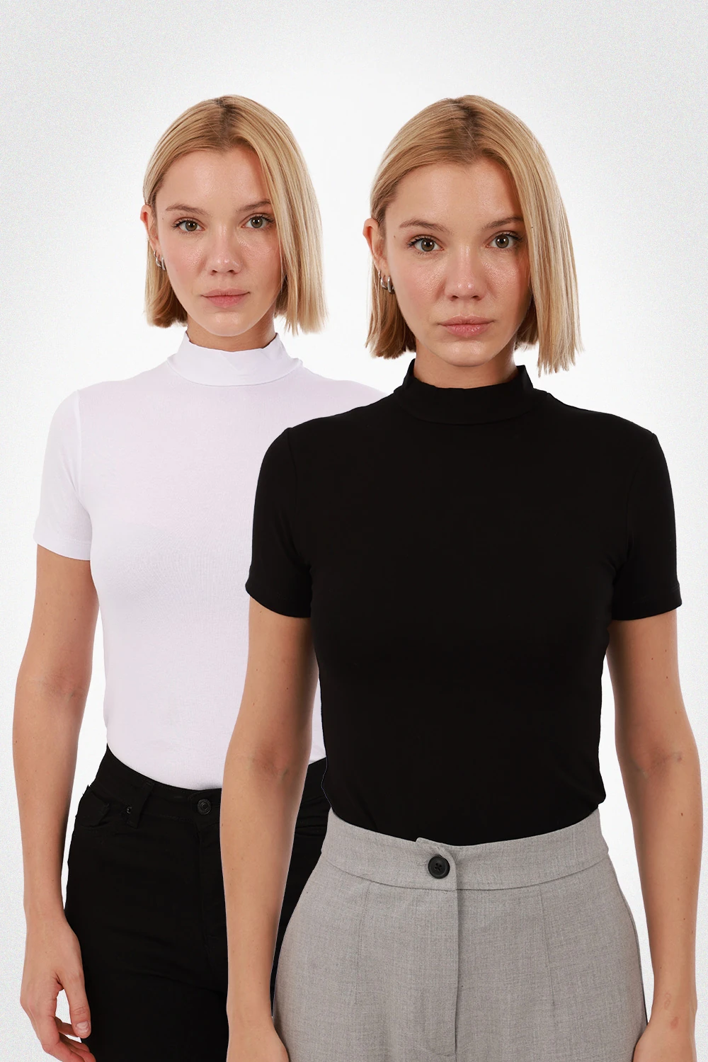 Kadın Kısa Kol Bluz 2'li SET