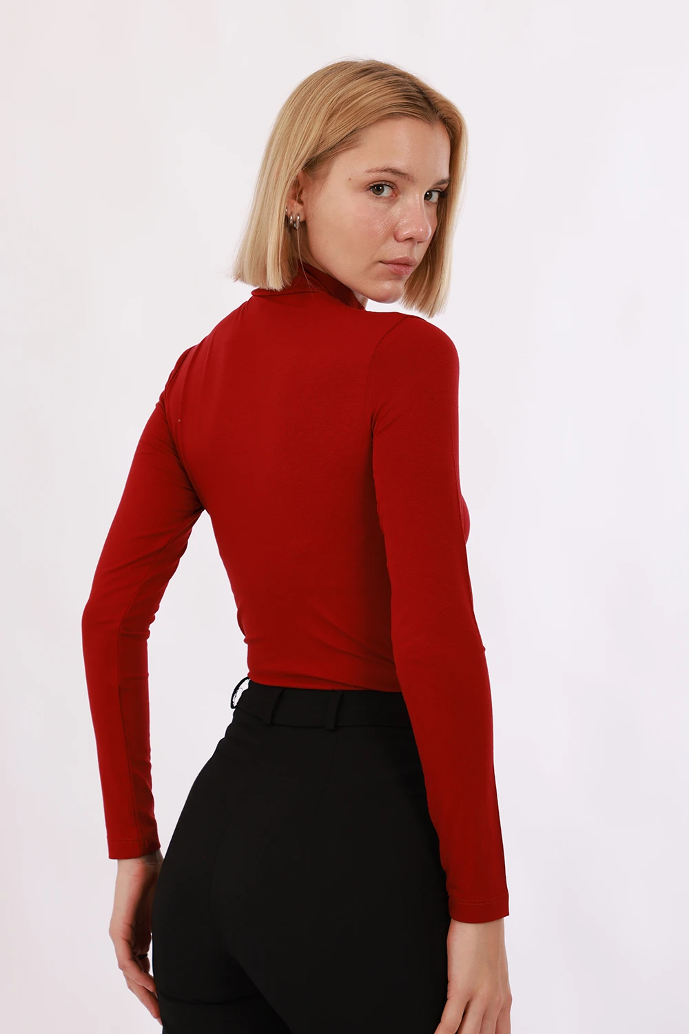 Kadın Uzun Kol Body - Bordo