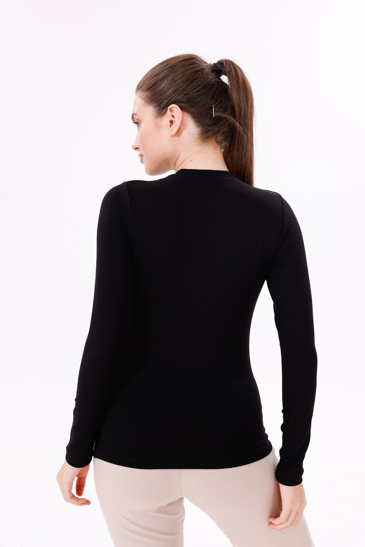 Uzun Kol Bisiklet Yaka Body 2'li Set - Siyah,Ekru