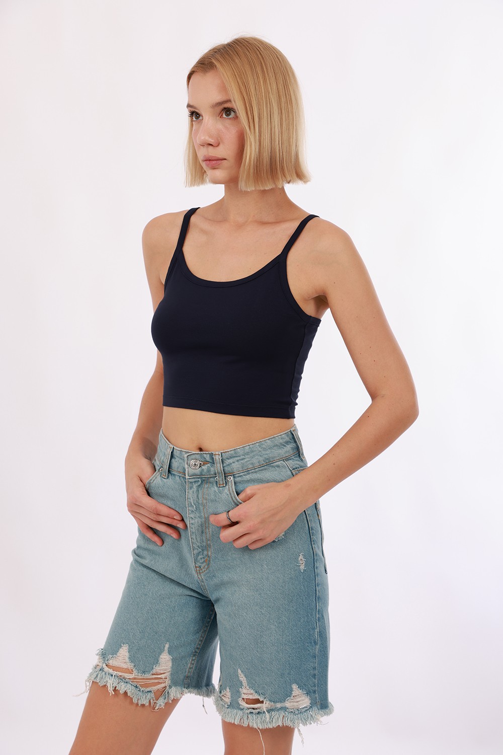 Kadın Askılı Crop - Lacivert