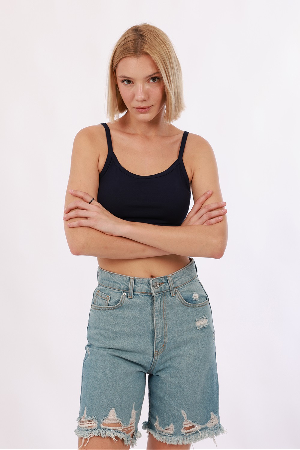 Kadın Askılı Crop - Lacivert