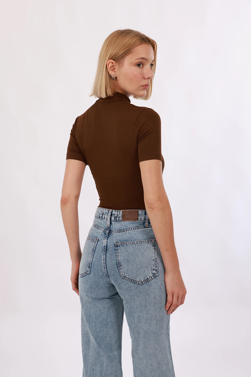 Kadın Kısa Kol Bluz 2'li SET - Siyah - Kahverengi