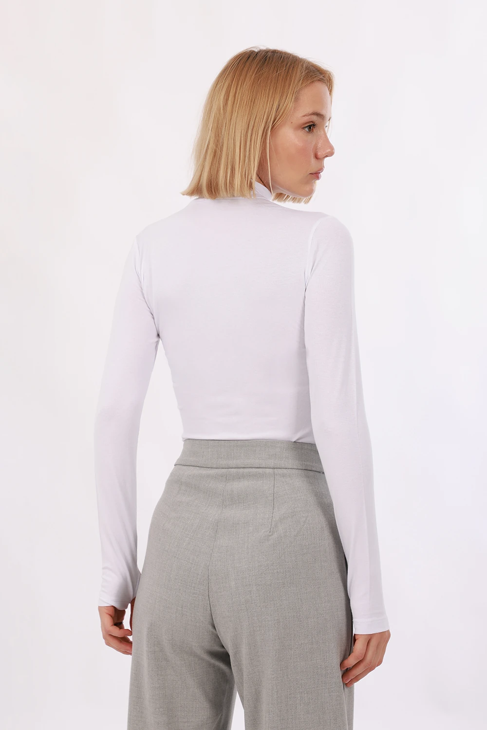 Kadın Parmak Detaylı Body - Beyaz