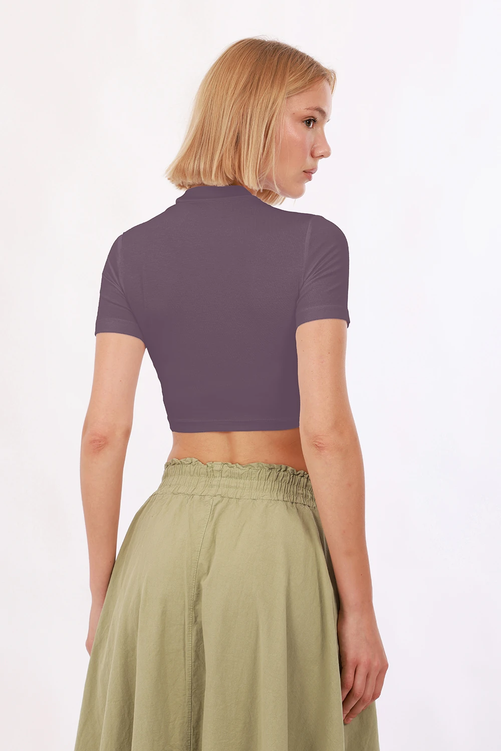 Kadın Kısa Kol Crop - Mor
