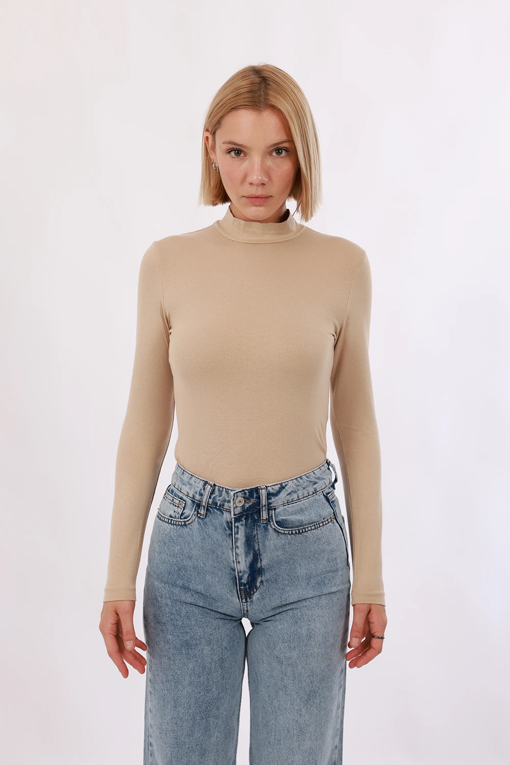 Kadın Uzun Kol Body - Ekru