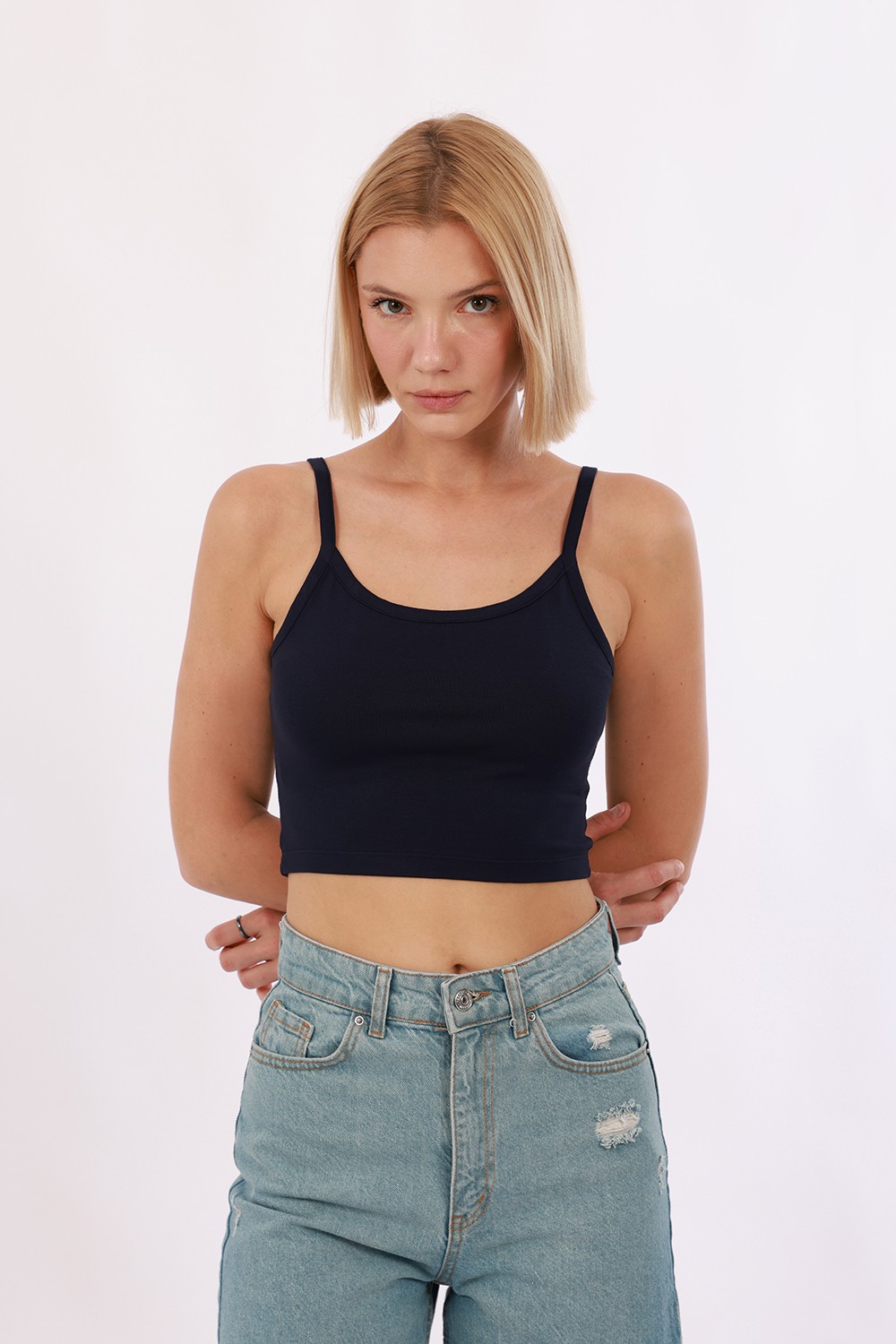 Kadın Askılı Crop - Lacivert