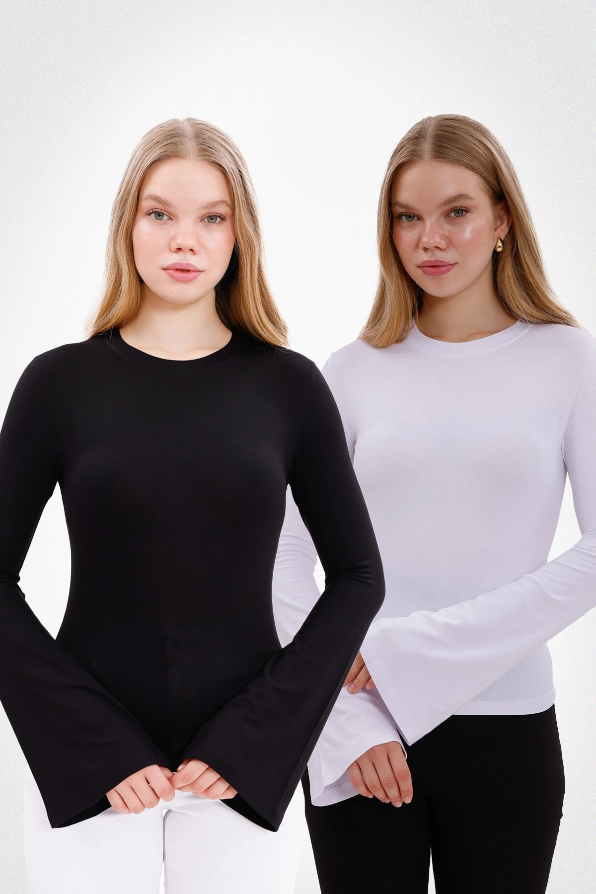 Kadın İspanyol Kol Body 2’li Set - Siyah, Beyaz