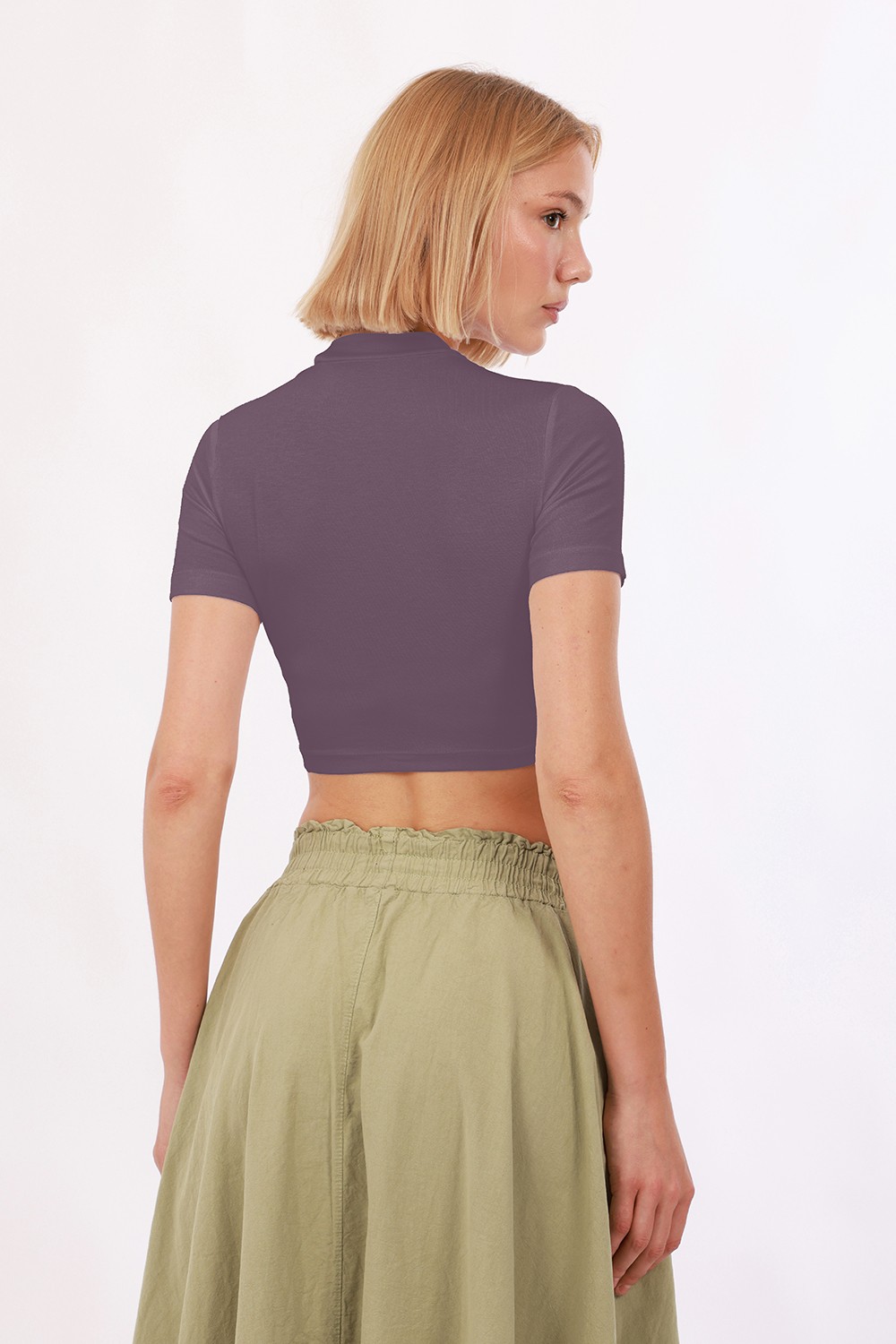 Kadın Kısa Kol Crop 2'li Set - Lacivert, Mor
