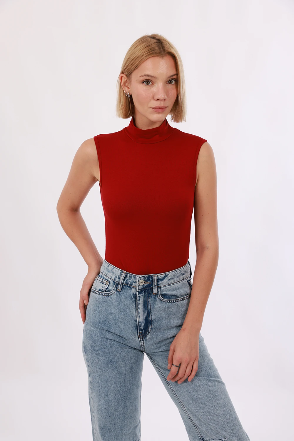 Kadın Kolsuz Bluz - Bordo