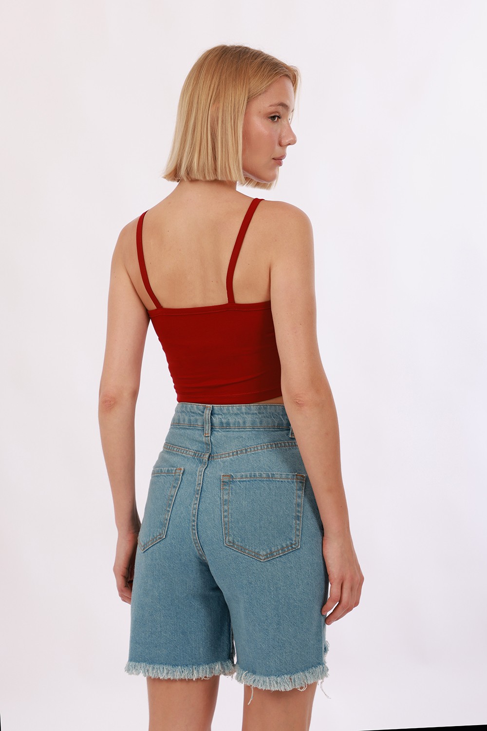 Kadın Askılı Crop - Kırmızı