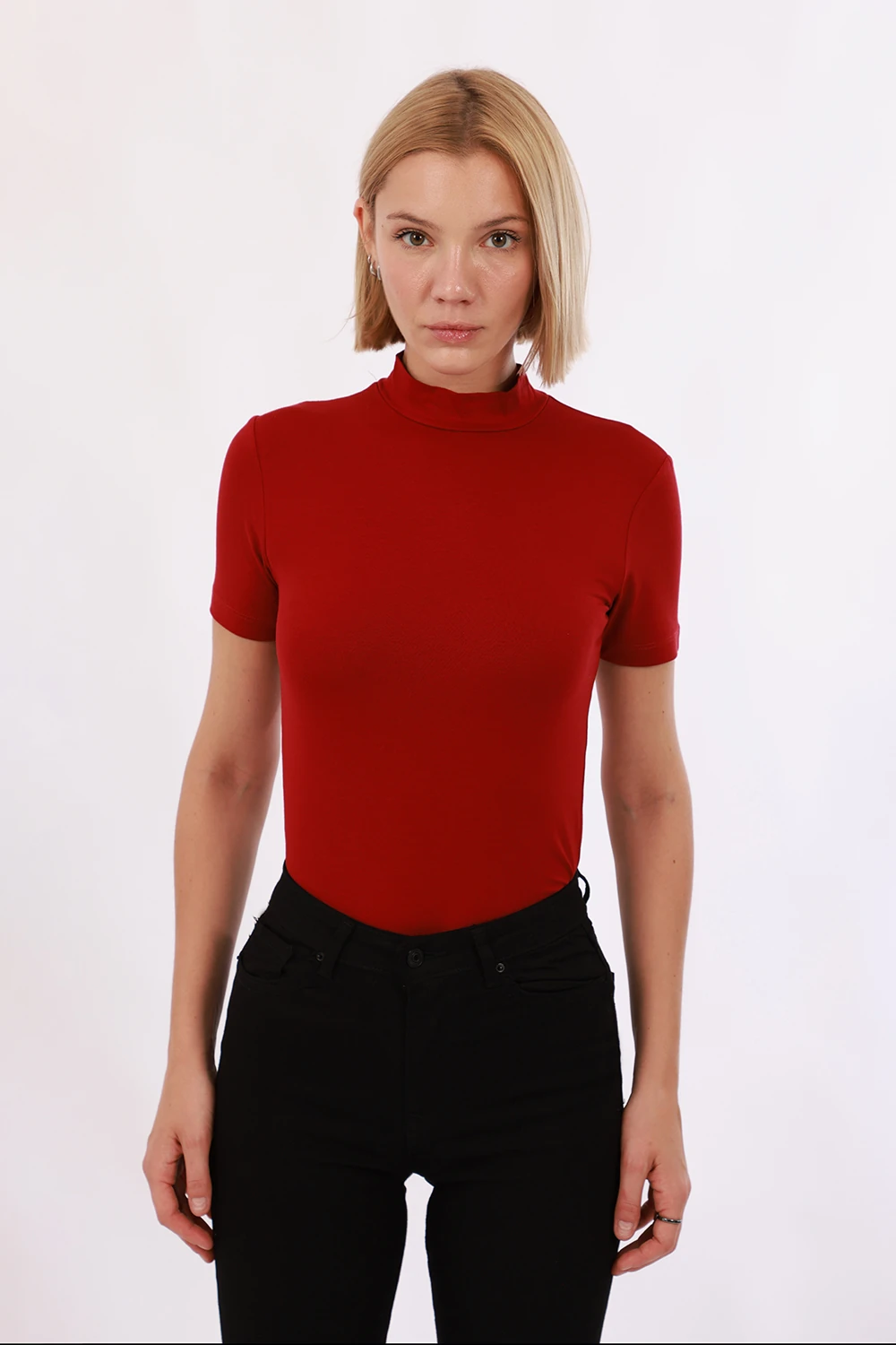 Kadın Kısa Kol Bluz - Bordo