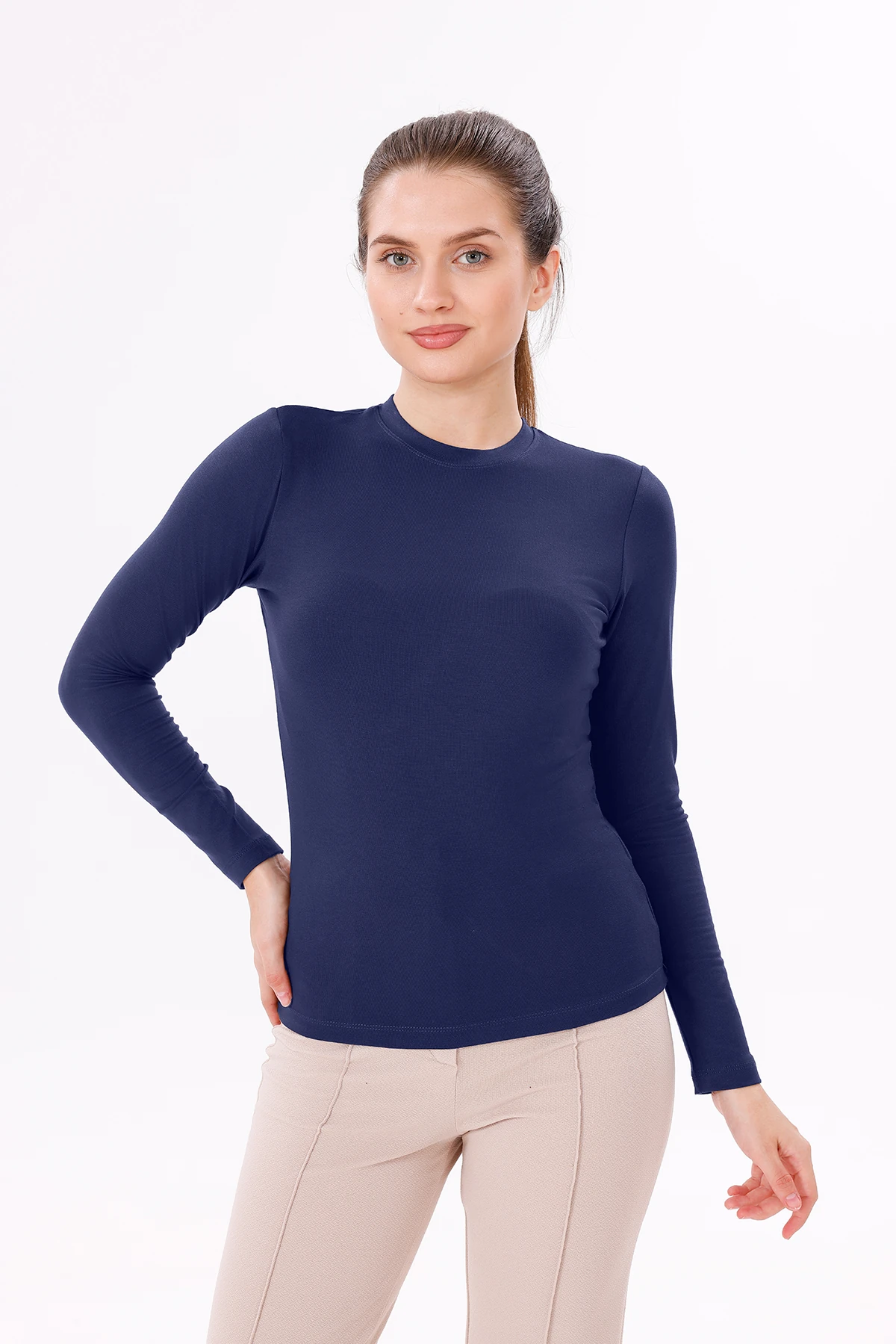 Uzun Kol Bisiklet Yaka Body 3'lü Set - Siyah,Kahverengi,Lacivert