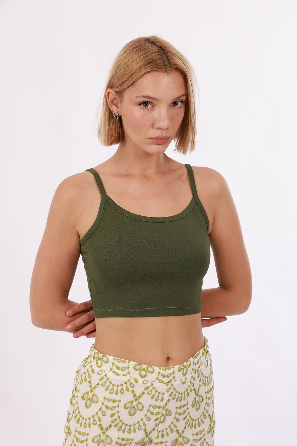 Kadın Askılı Crop 3'lü Set - Haki, Kırmızı, Mor