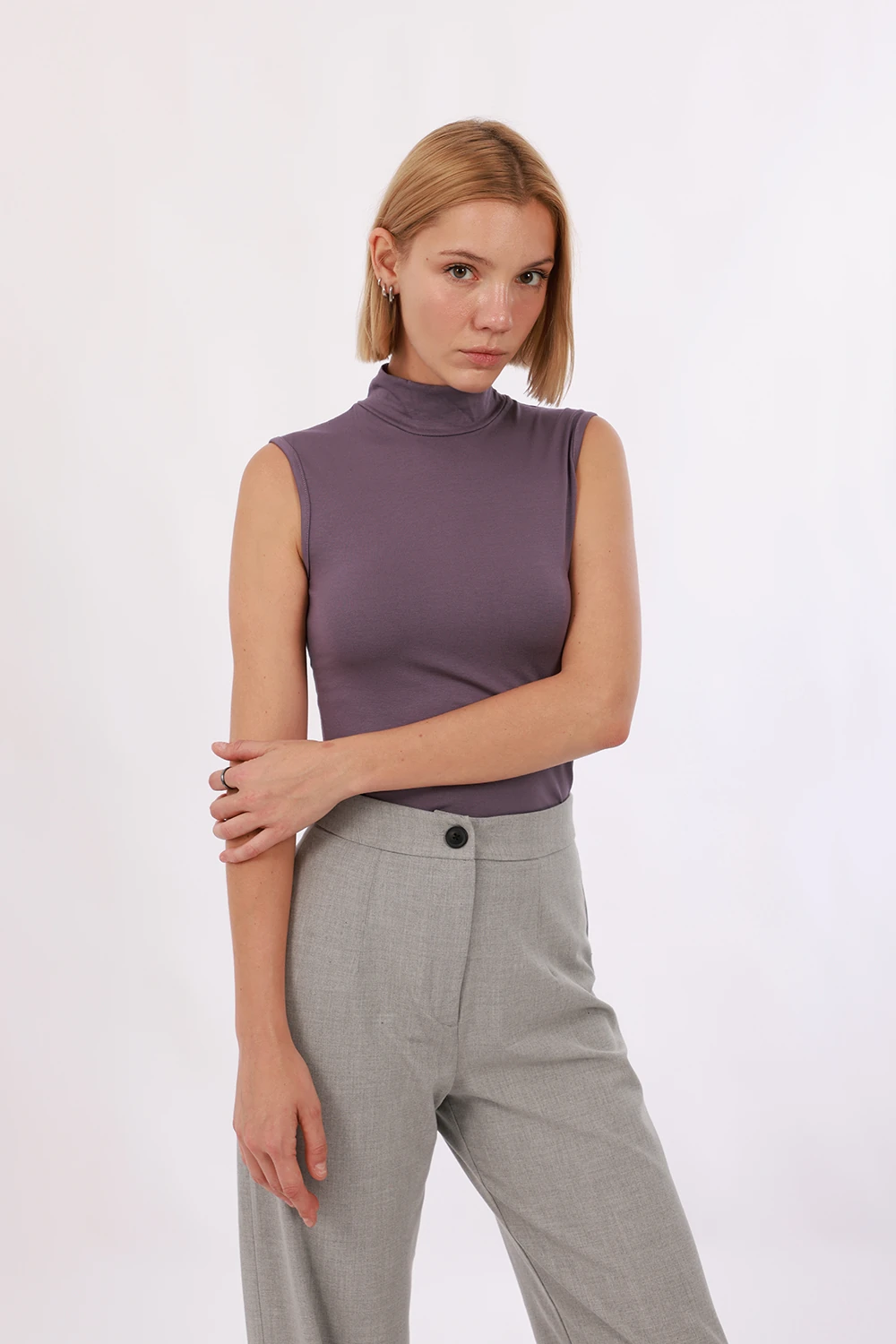 Kadın Kolsuz Bluz - Mor