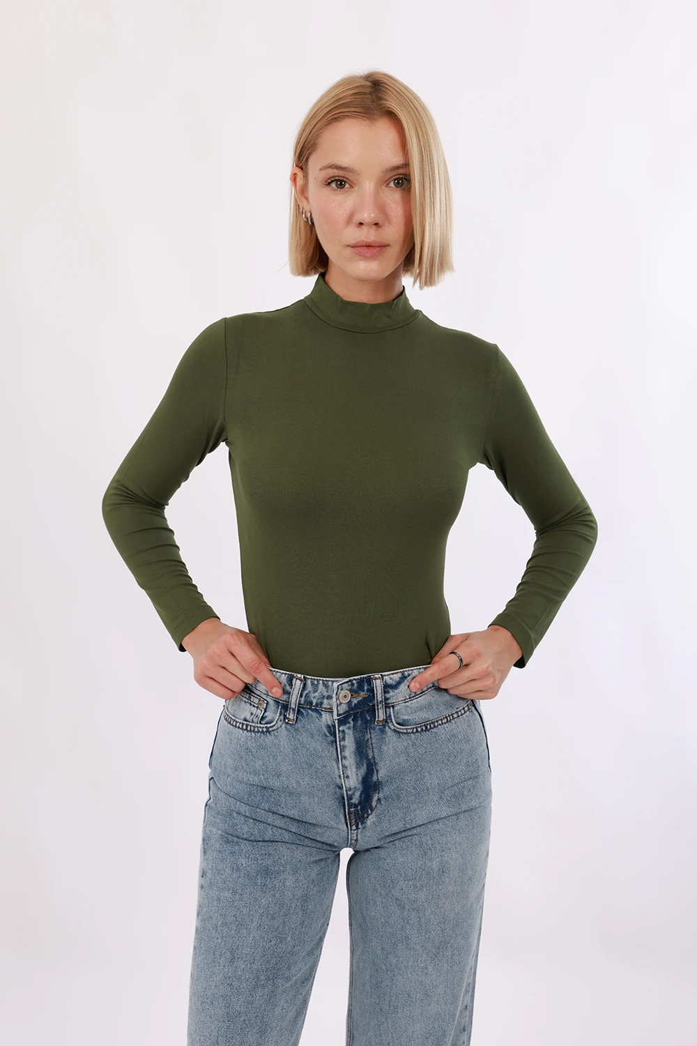 Kadın Uzun Kol Body - Haki