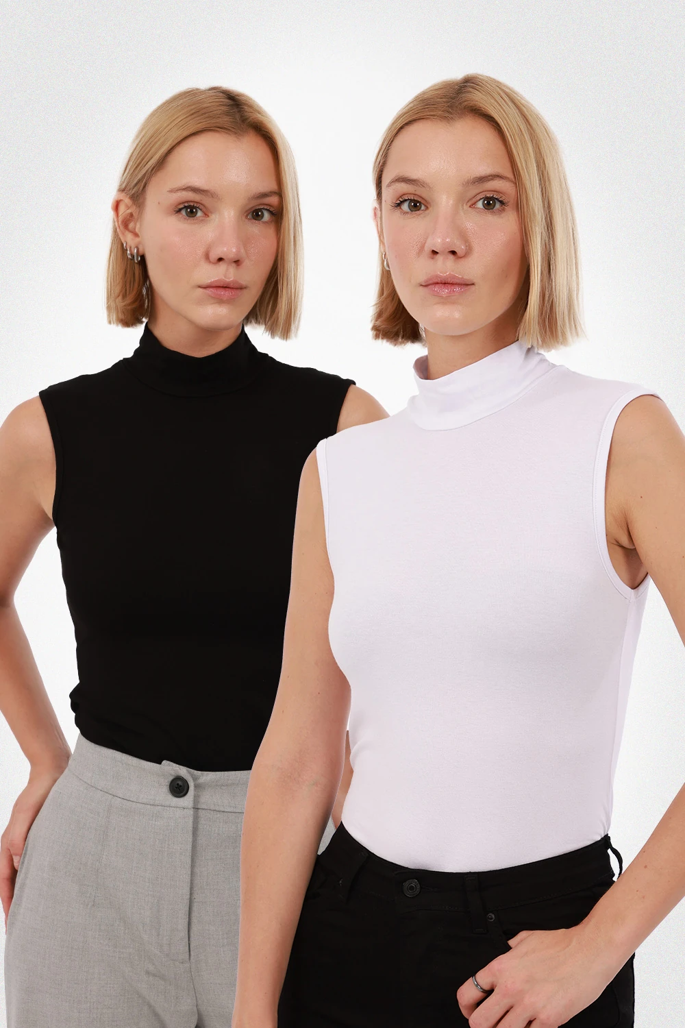 Kadın Kolsuz Bluz 2’li Set