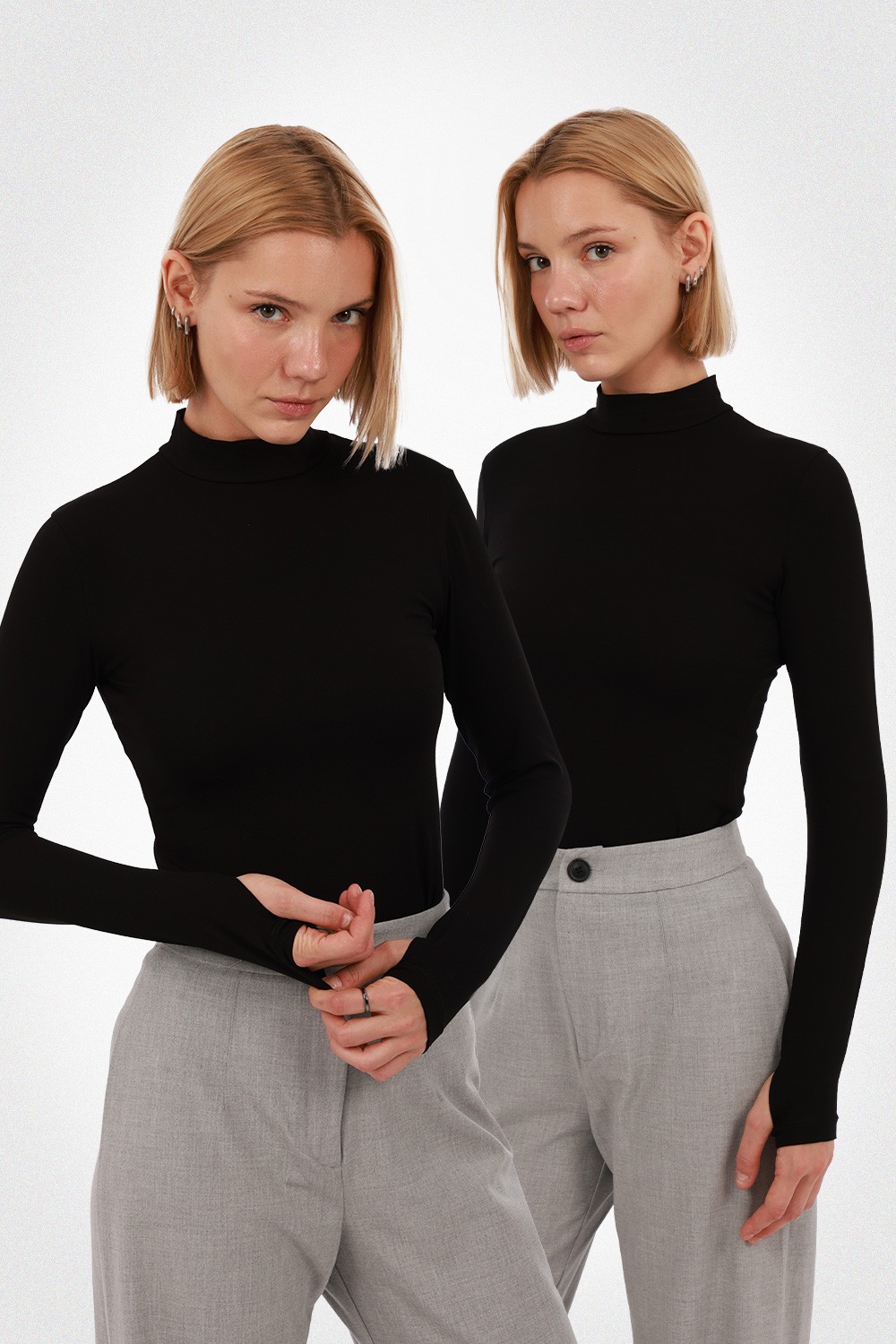 Kadın Parmak Detaylı Body 2’li Set - 2'li Siyah