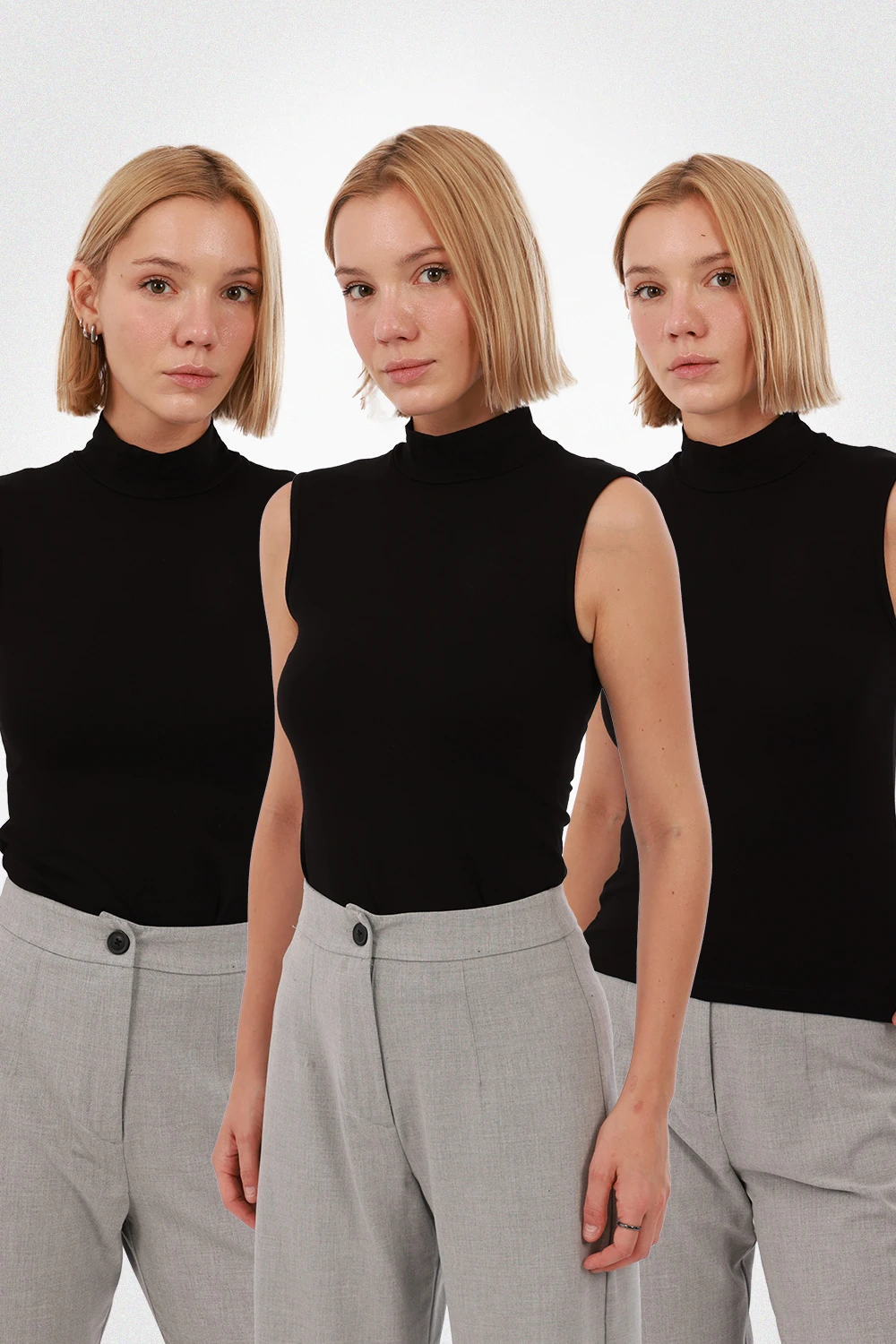 Kadın Kolsuz Bluz 3’lü Set - 3'lü Siyah