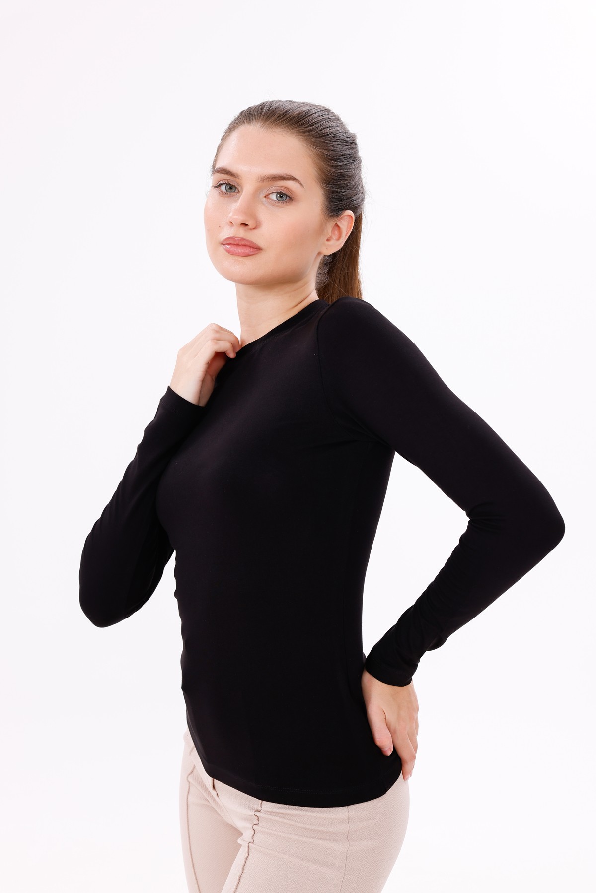 Uzun Kol Bisiklet Yaka Body 3'lü Set - 3'lü Siyah