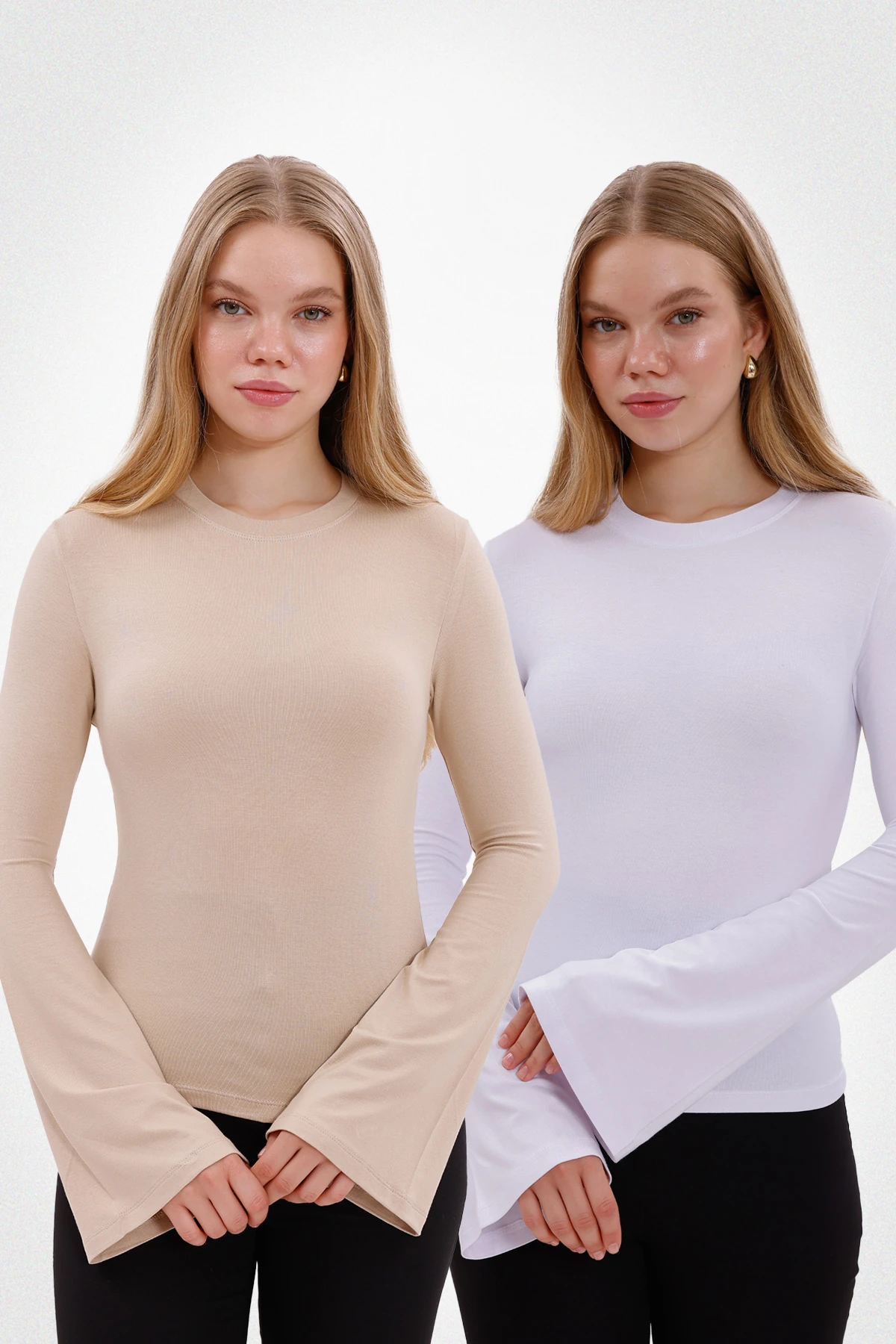 Kadın İspanyol Kol Body 2’li Set - Beyaz, Ekru