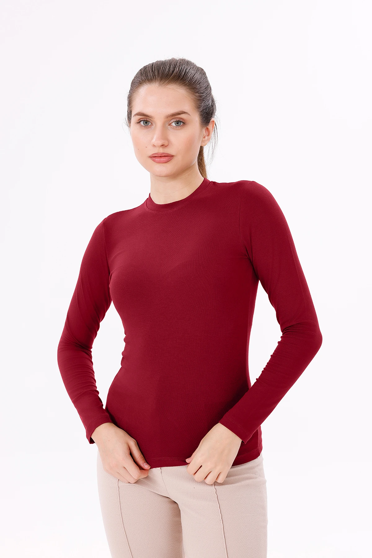 Uzun Kol Bisiklet Yaka Body 3'lü Set - Ekru,Beyaz,Bordo