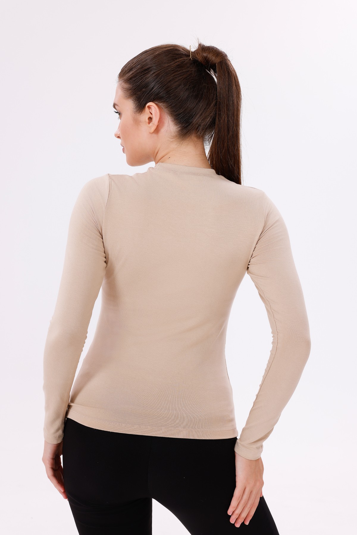 Uzun Kol Bisiklet Yaka Body 2'li Set - Beyaz,Ekru