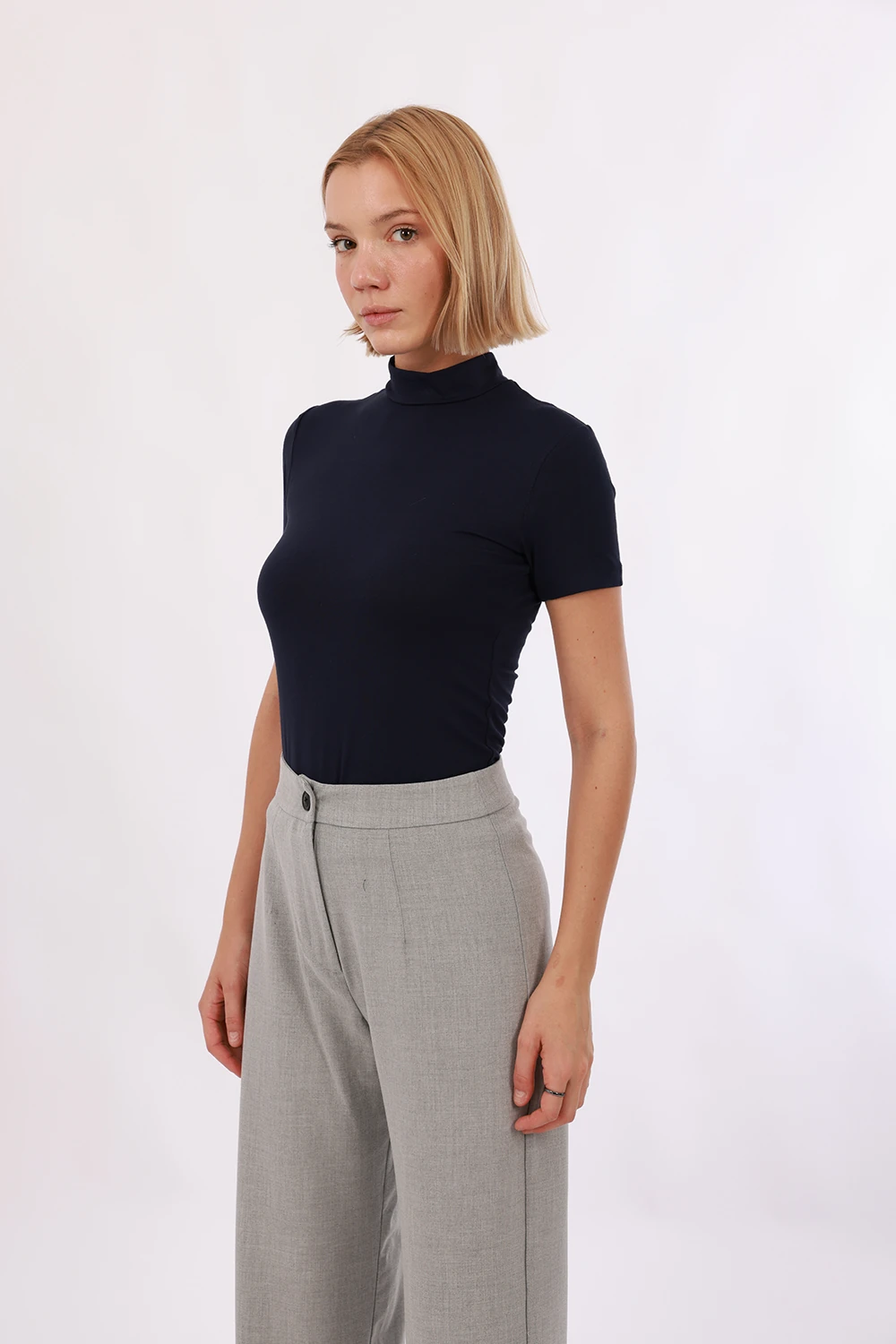 Kadın Kısa Kol Bluz - Lacivert