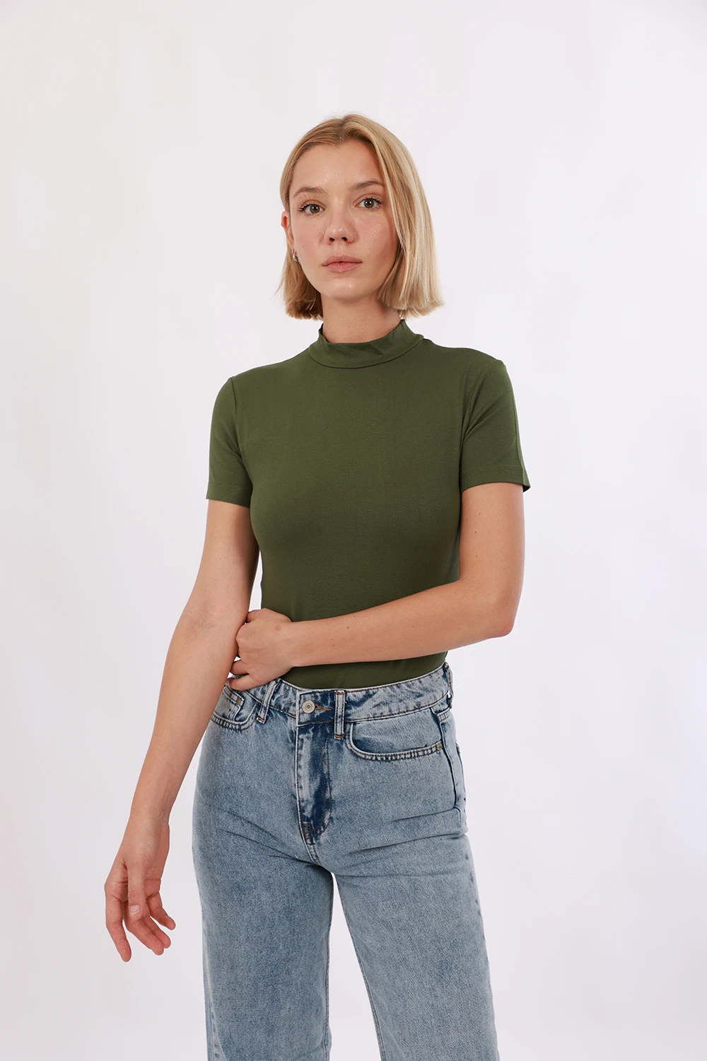 Kadın Kısa Kol Bluz - Haki