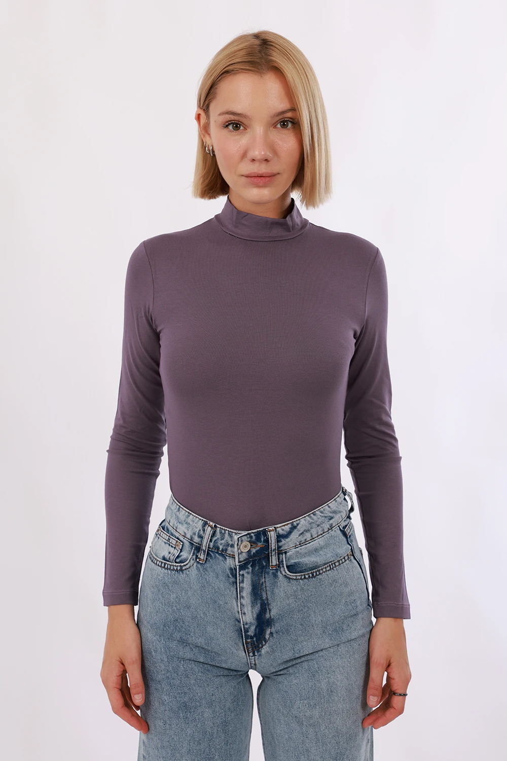 Kadın Uzun Kol Body - Mor