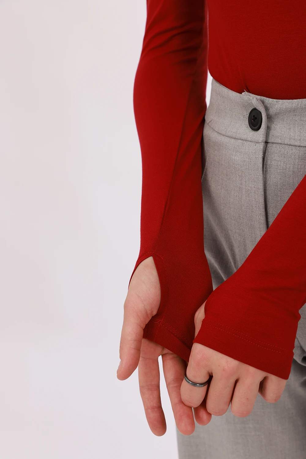 Kadın Parmak Detaylı Body - Bordo