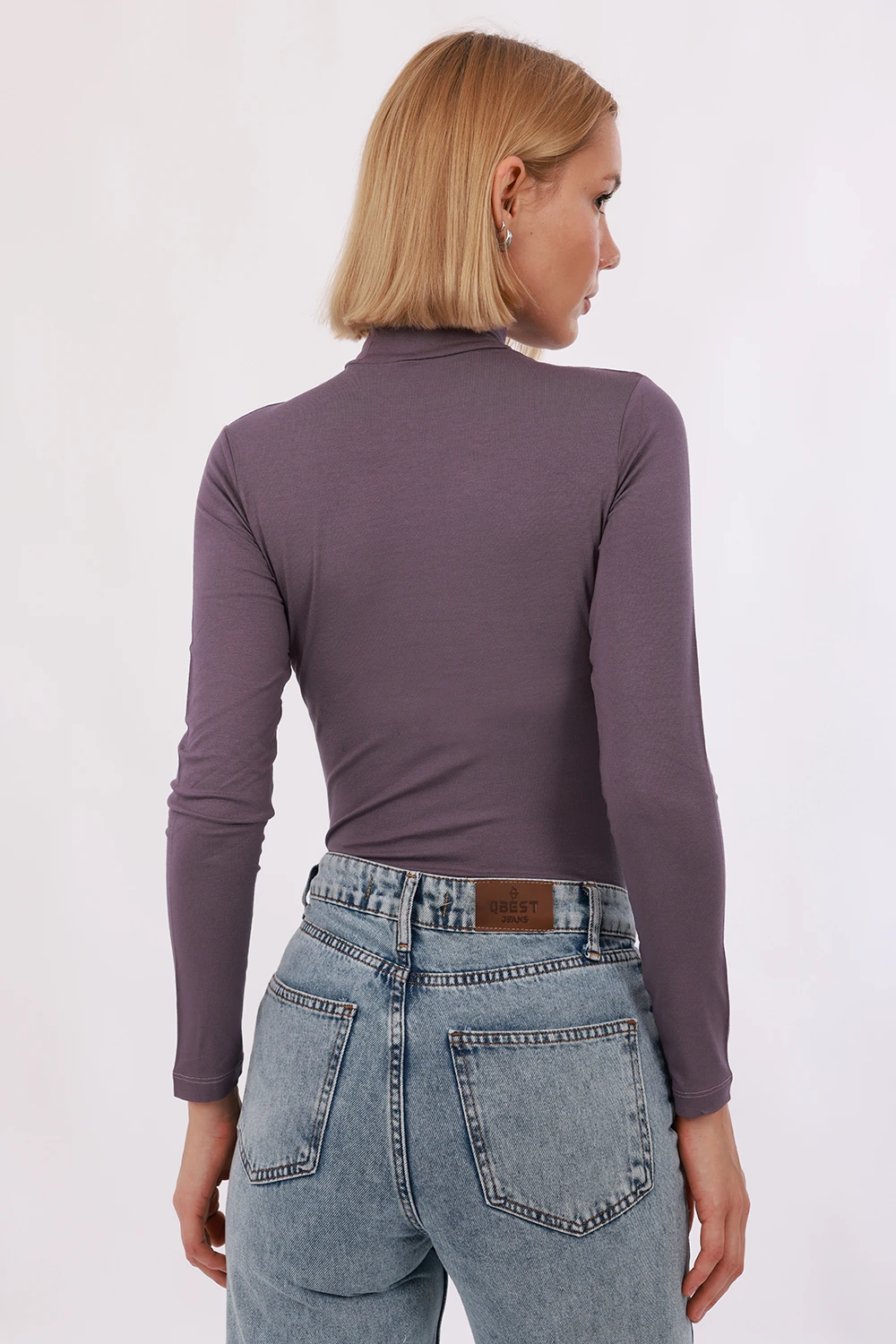 Kadın Uzun Kol Body - Mor