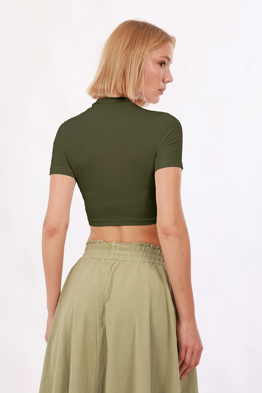 Kadın Kısa Kol Crop - Haki