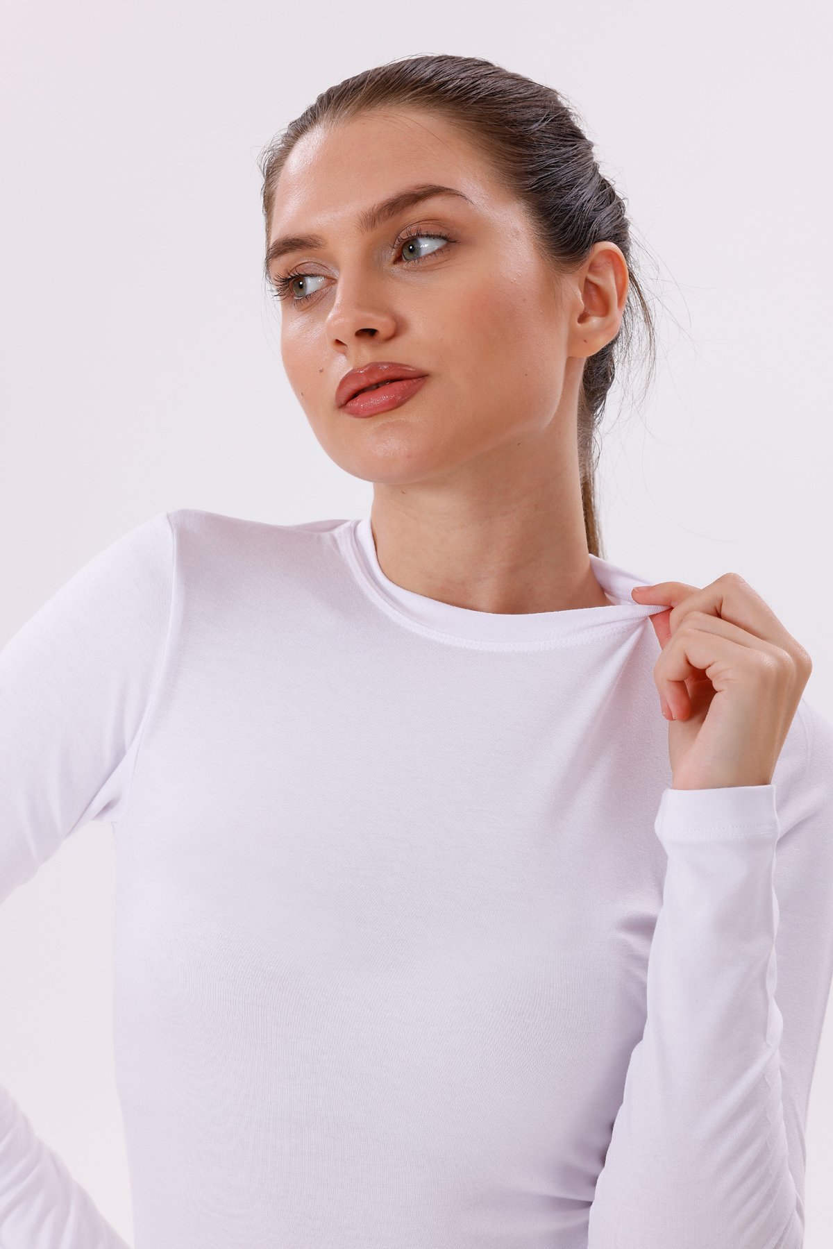 Uzun Kol Bisiklet Yaka Body 2'li Set - 2'li Beyaz