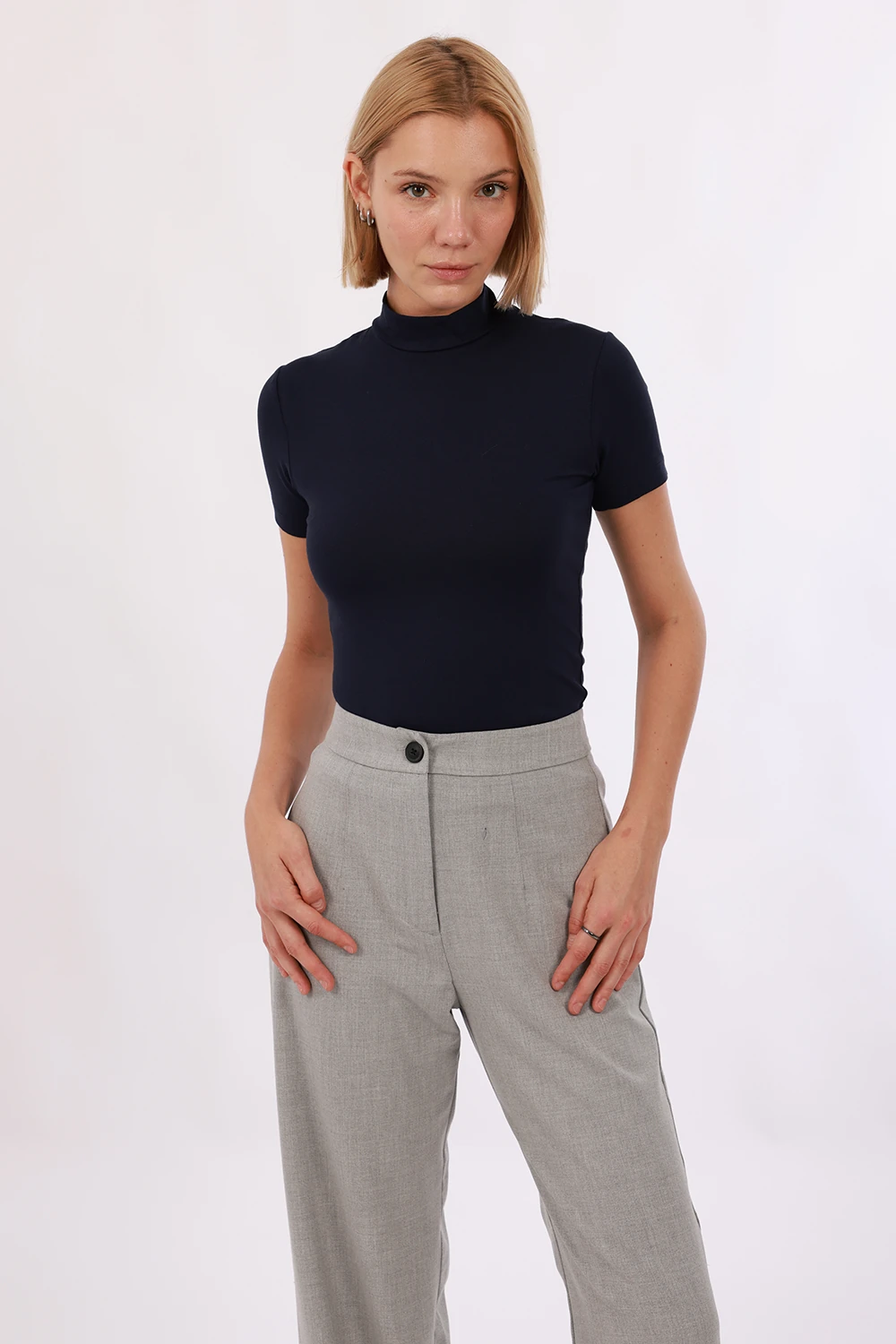 Kadın Kısa Kol Bluz - Lacivert