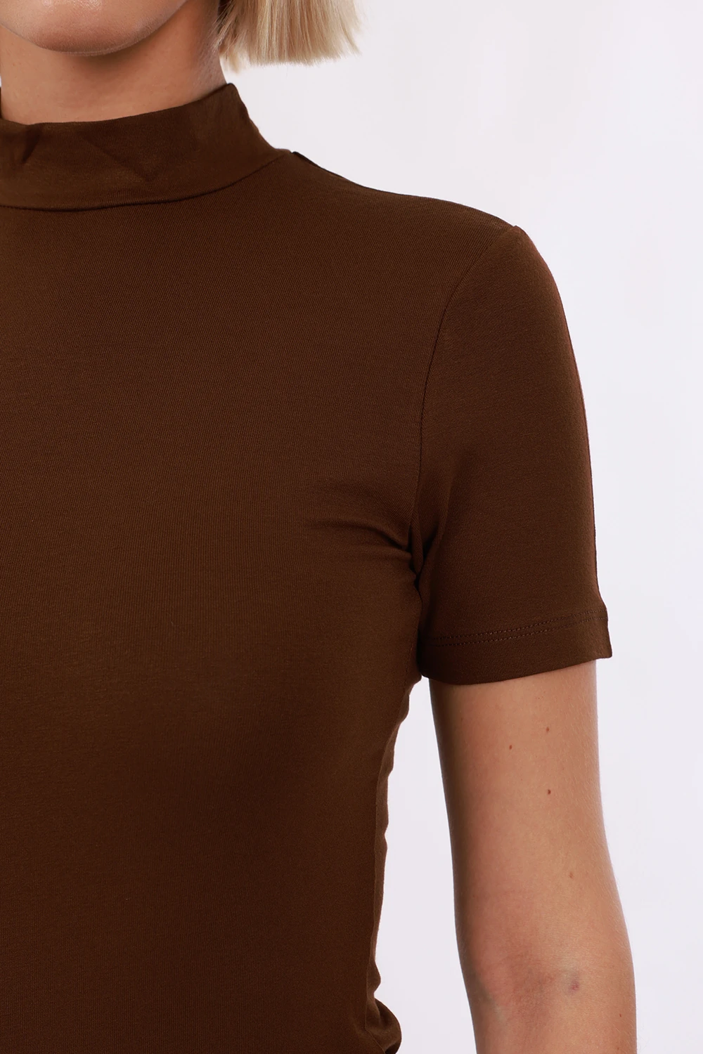Kadın Kısa Kol Bluz - Kahverengi