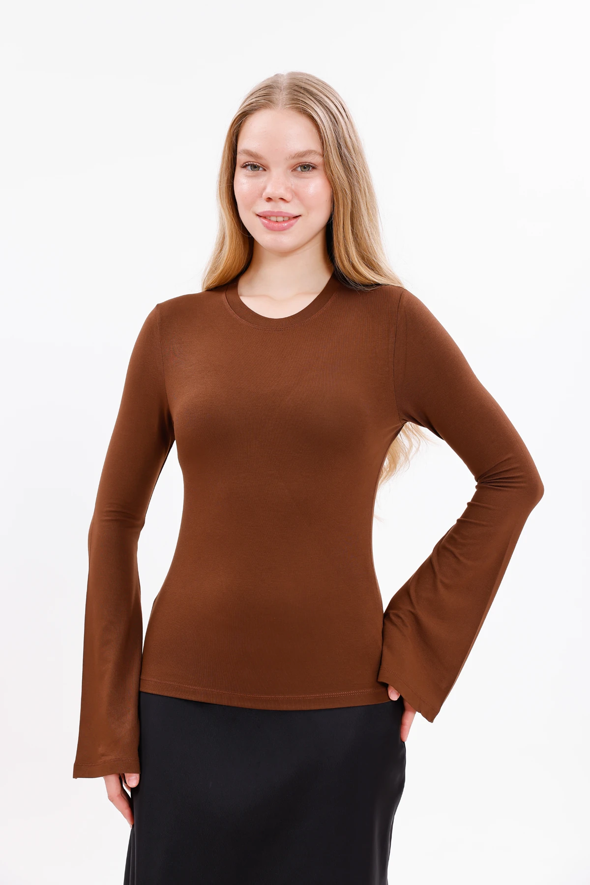 Kadın İspanyol Kol Body - Kahverengi