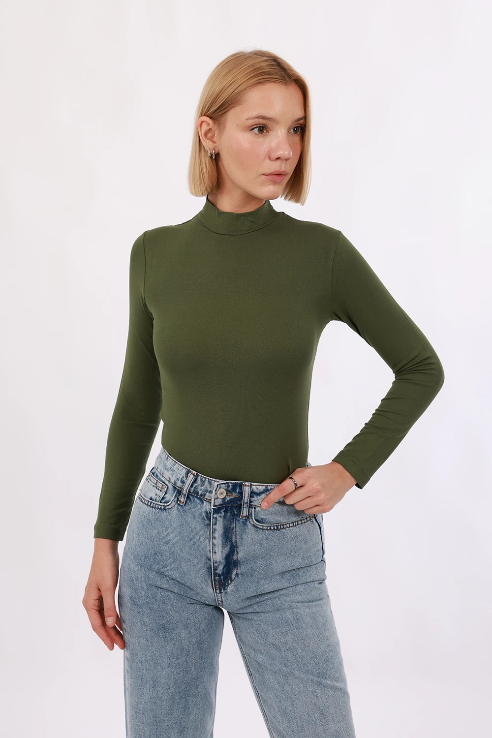 Kadın Uzun Kol Body - Haki