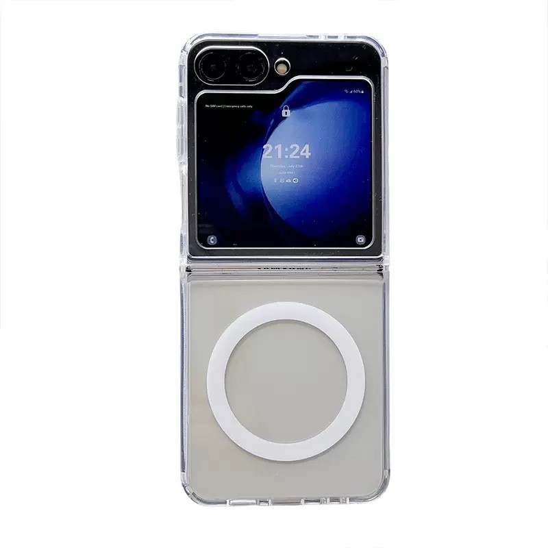 Galaxy Z Flip 7 Kılıf M-safe Şarj Özellikli Şeffaf Sert PC Zore Embos Kapak