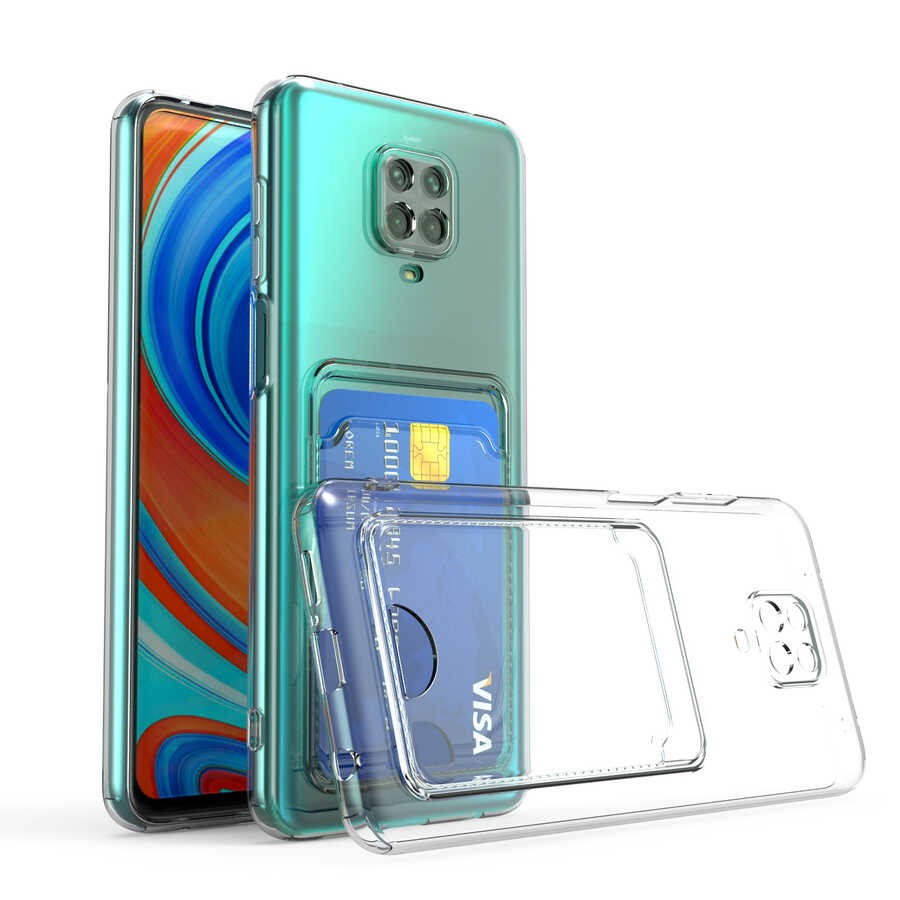 Xiaomi Redmi Note 9 Pro Kılıf Kartlıklı Şeffaf Zore Setra Clear Silikon Kılıf