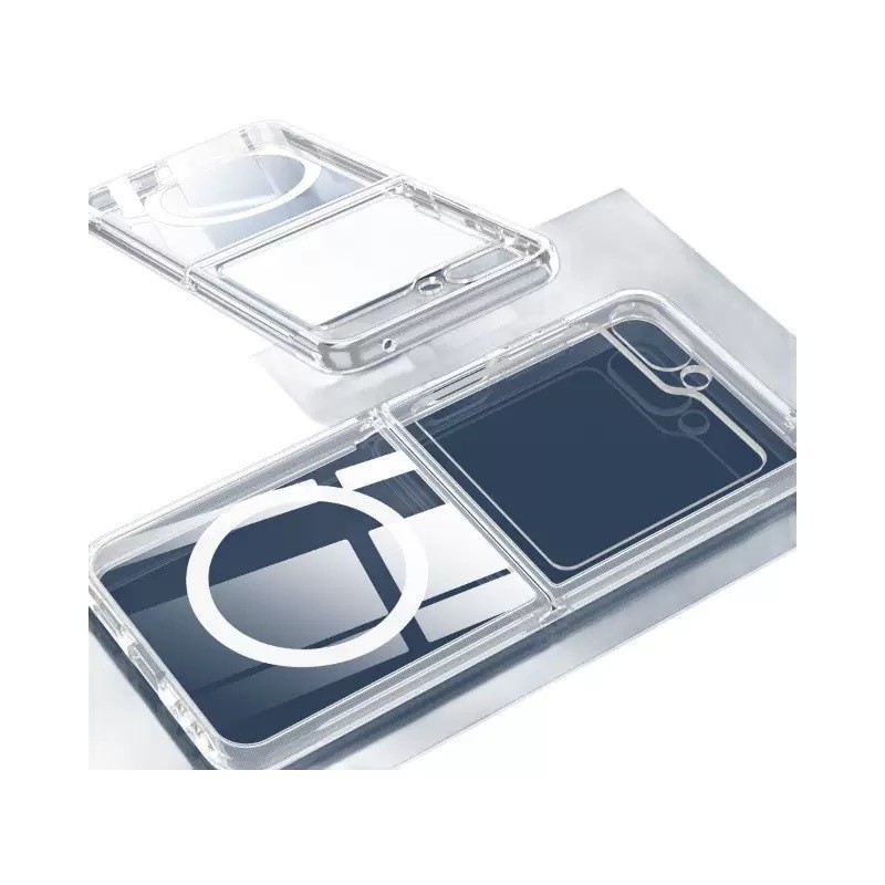 Galaxy Z Flip 7 Kılıf M-safe Şarj Özellikli Şeffaf Sert PC Zore Embos Kapak