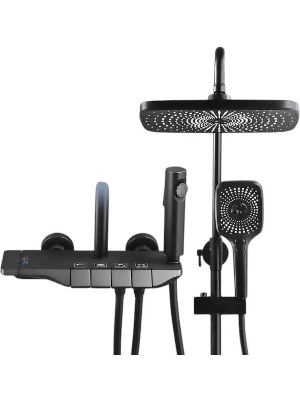 Üpm Piyano Kendinden Termostatik Bataryalı Tepe Robot Duş Seti ve Batarya Takım Siyah
