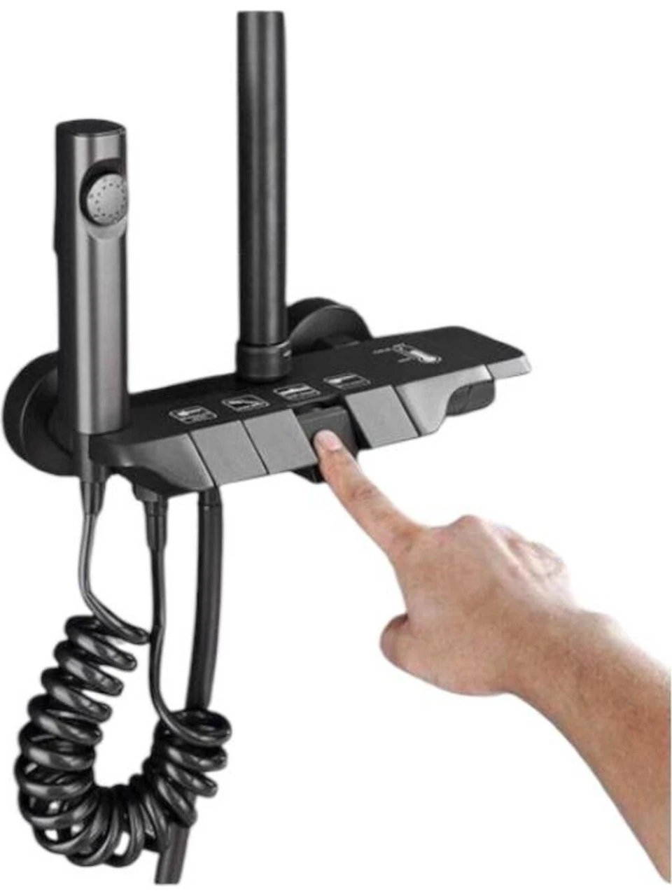 Üpm Piyano Kendinden Termostatik Bataryalı Tuşlu Robot Duş Seti ve Batarya Takım Füme